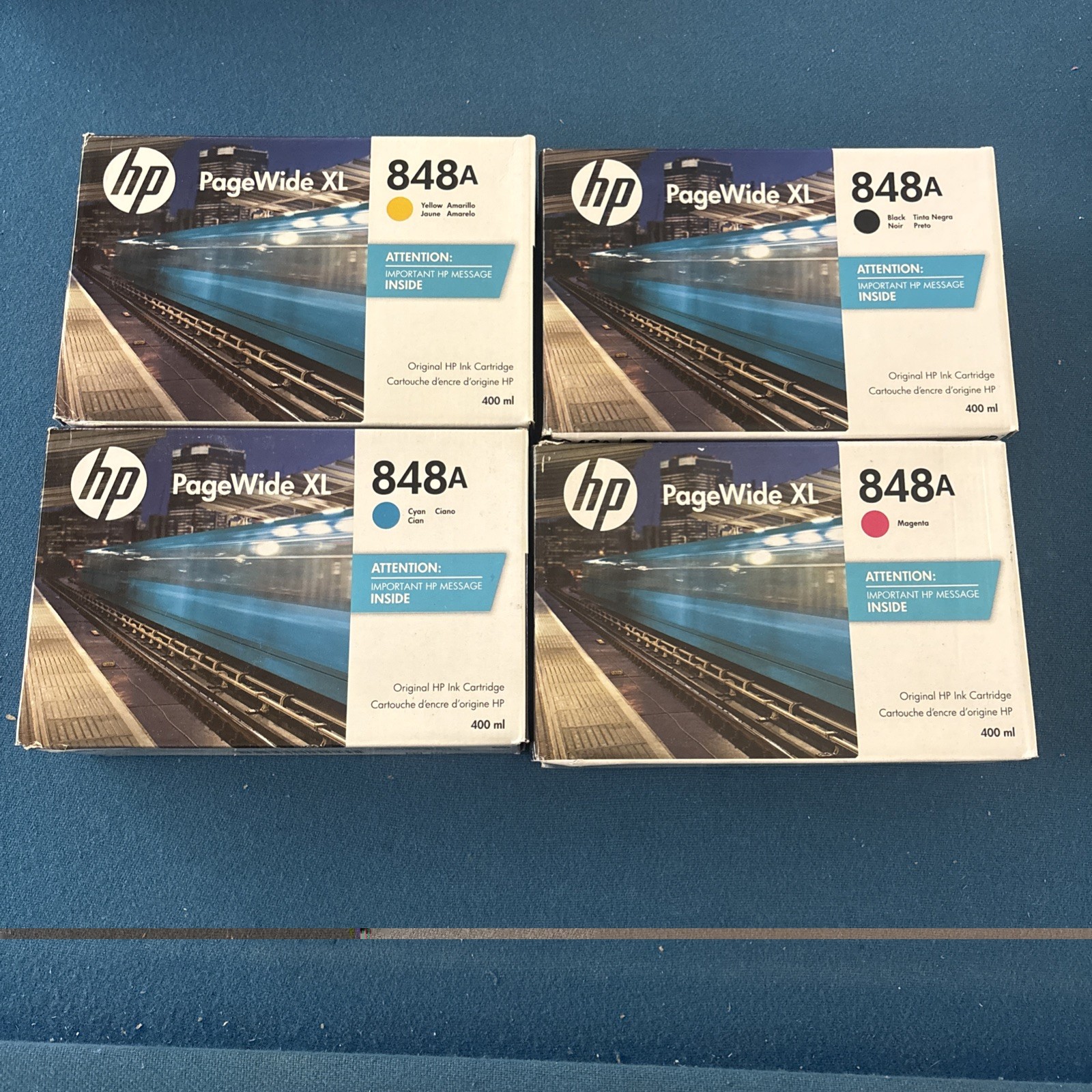 LOT OF FOUR HP 848A PageWide XL Ink CMYK Cartridges NEW EXP: 2027