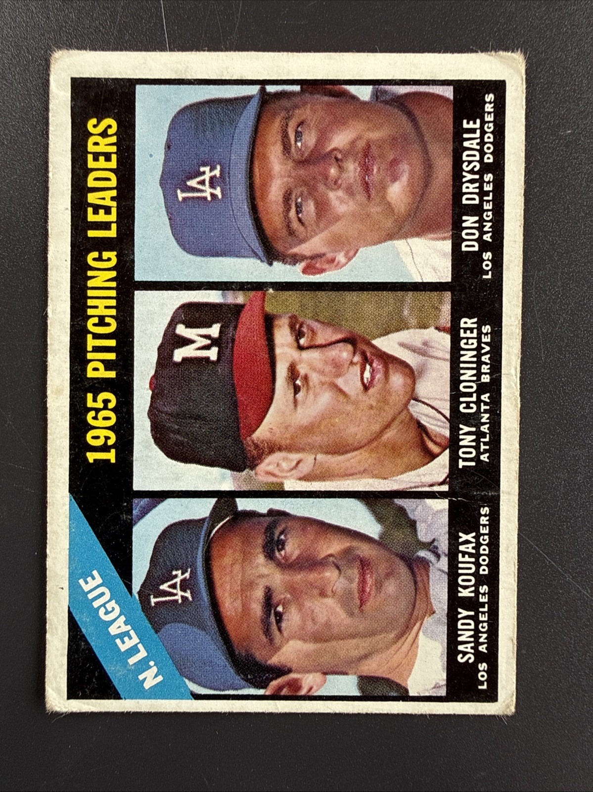 1966 Topps NL Pitching Leaders #223 Koufax/Cloninger/Drysdale EXC 1966 Topps NL Pitching Leaders #223 Koufax/Cloninger/Drysdale EXC