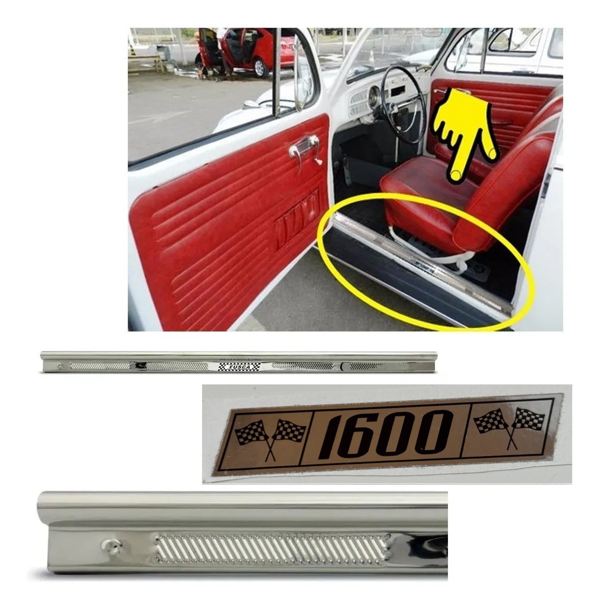 PAIR Door Covers Scuff Step Sill Plates Stainless Steel VW T1 Bug Beetle 1600