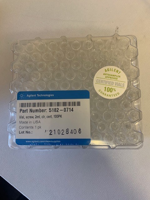 100 PK  Agilent Autosampler Vials PN 5182-0714, screw, 2ml, cir