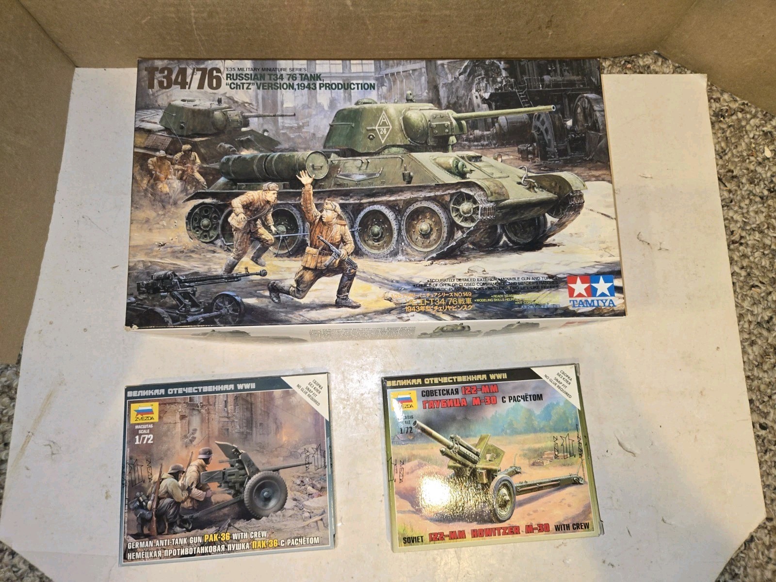 3 Vintage 90s Mint T34/76 Russian Tank ChTZ-Sealed Bags,Sealed Zvezda Model Kits