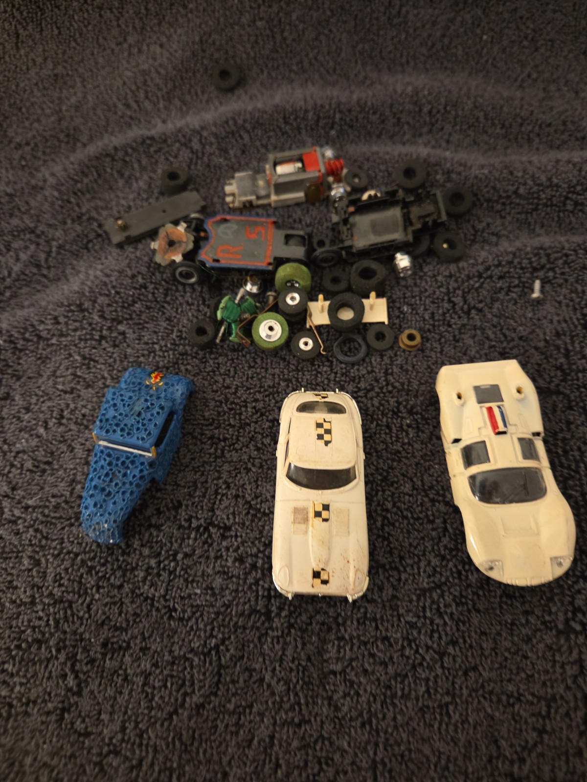  Aurora,Tyco HO Scale,Jaguar, Chaparral,Blue Hot Rod Slot Car Body, Accessories 
