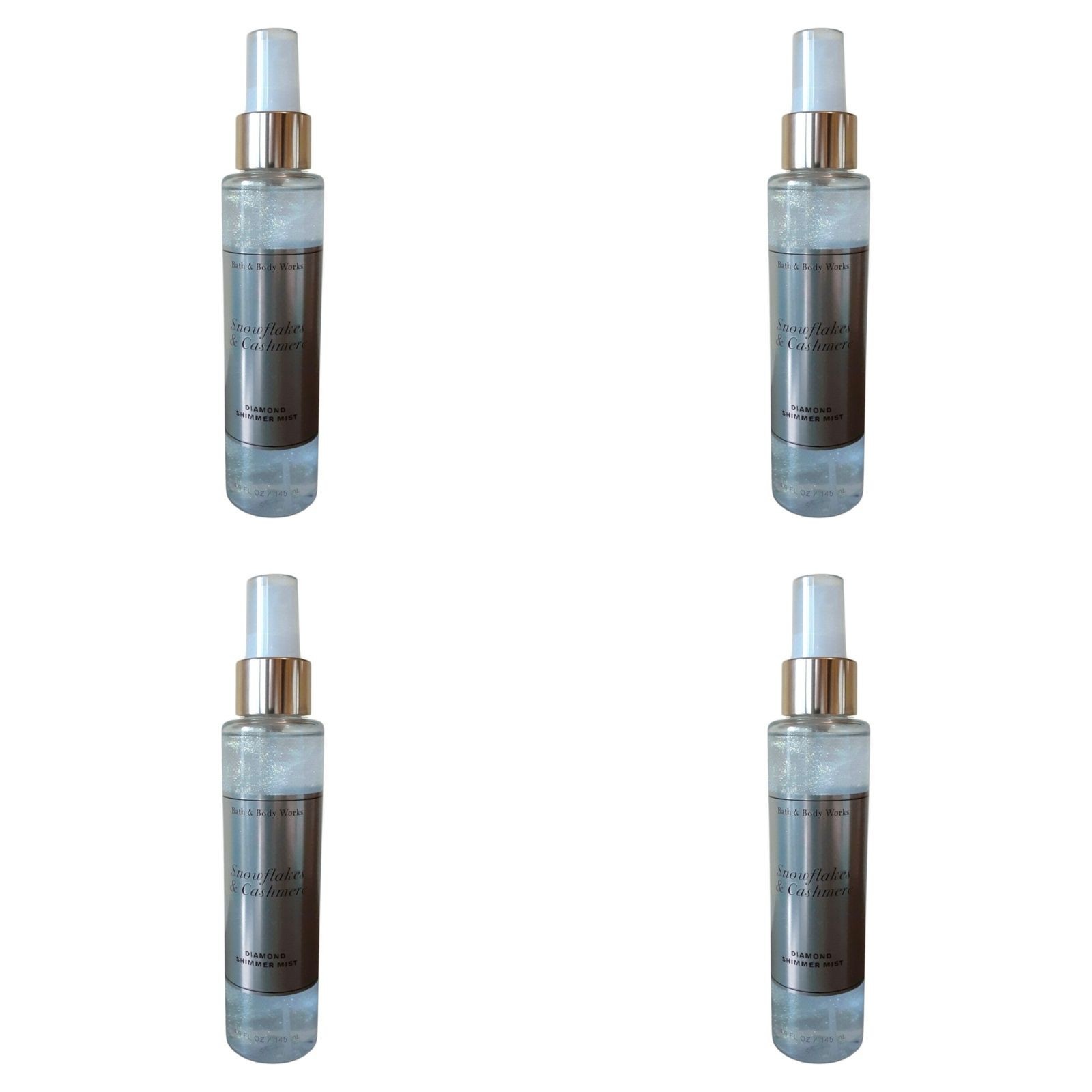 Four 4x Bath and Body Works Snowflakes & Cashmere Diamond Shimmer Mist (4.9 OZ)