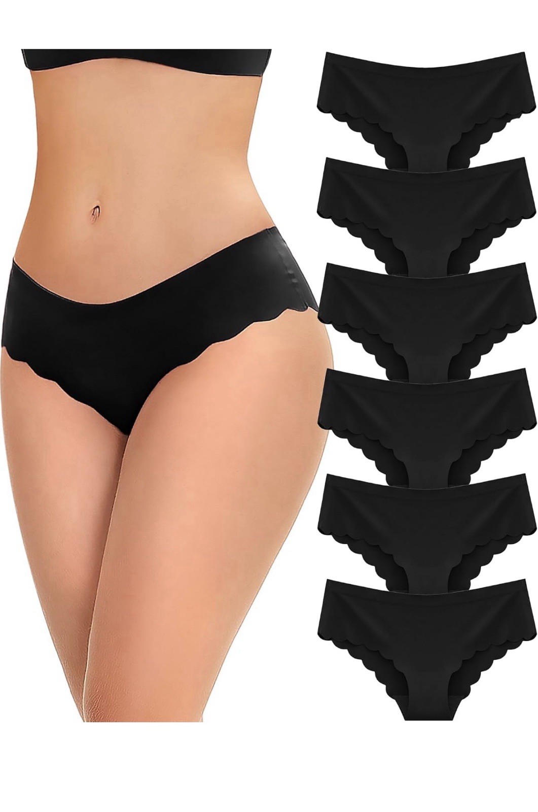 FINETOO 6 pk Seamless Underwear for Women Sexy Low Rise Hipster Wave Edge Large
