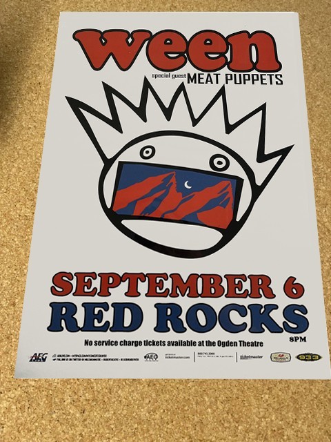 Ween Meat Puppets Live at Red Rocks 2009 Caredstock Concert Poster 12x18