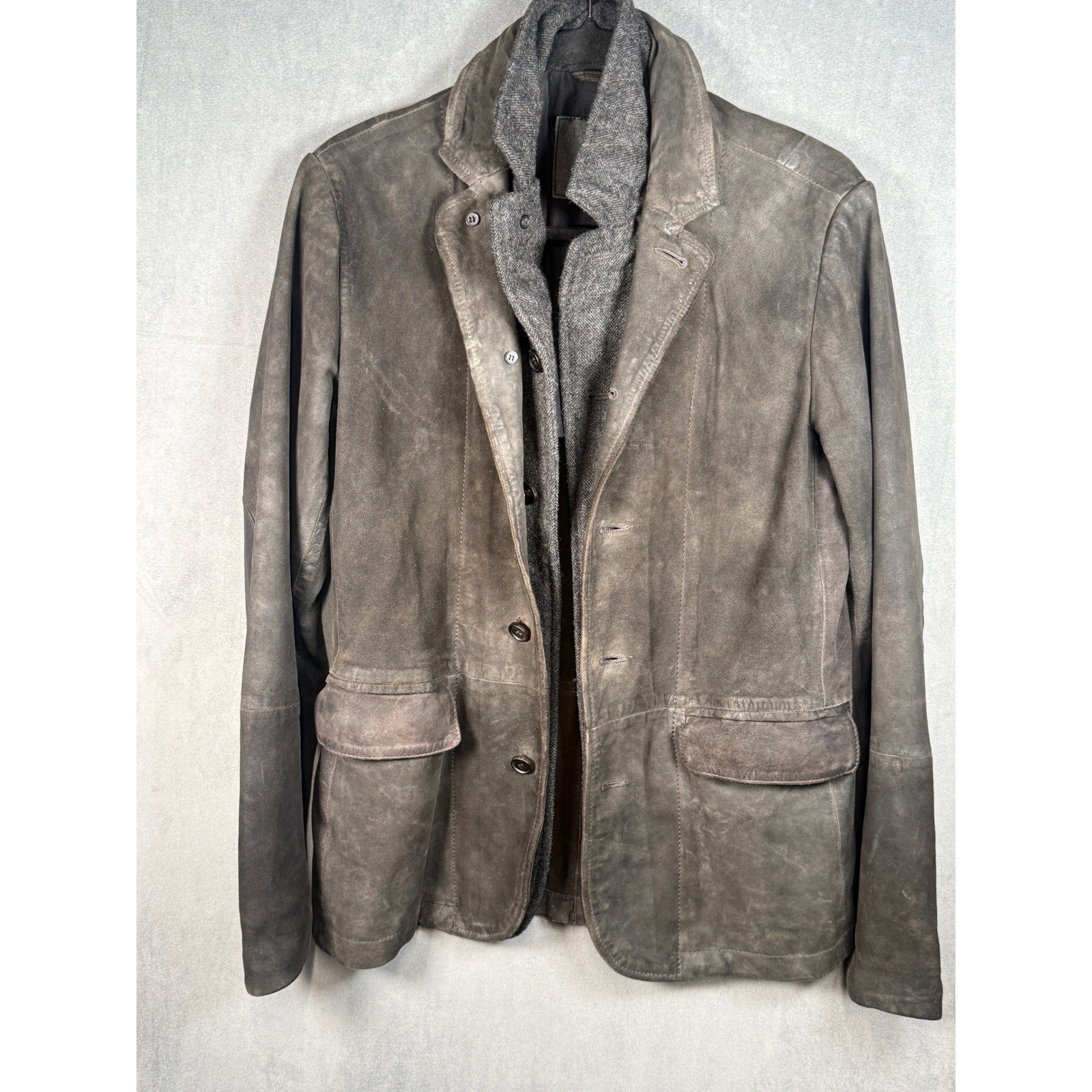 AllSaints Survey Waxed Goat Suede Leather Blazer Jacket Black Mens XS ML051D