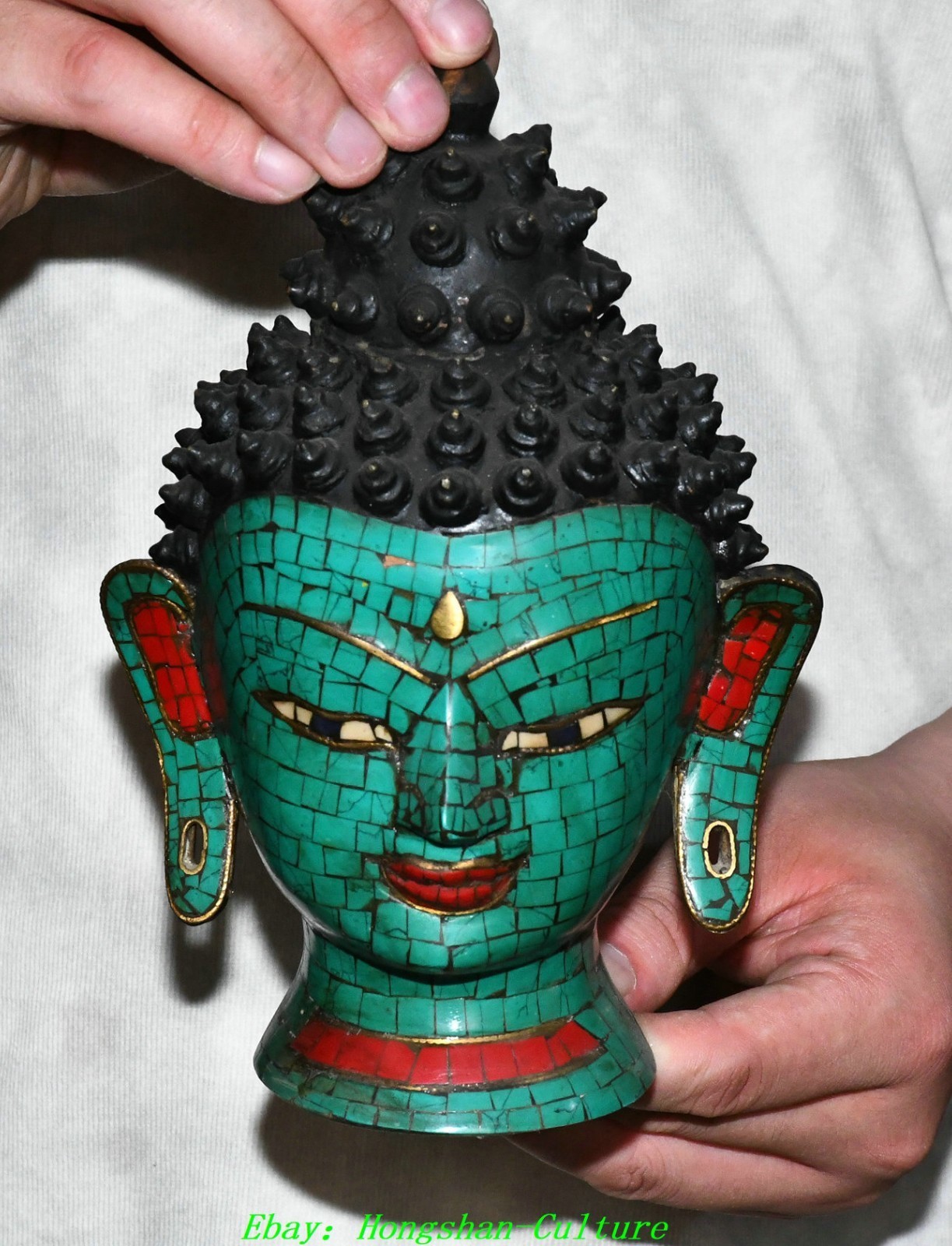 9.4'' Old Tibet Bronze Inlay Shakyamuni Sakyamuni Buddha Head Half Body Statue 9.4'' Old Tibet Bronze Inlay Shakyamuni Sakyamuni Buddha Head Half Body Statue
