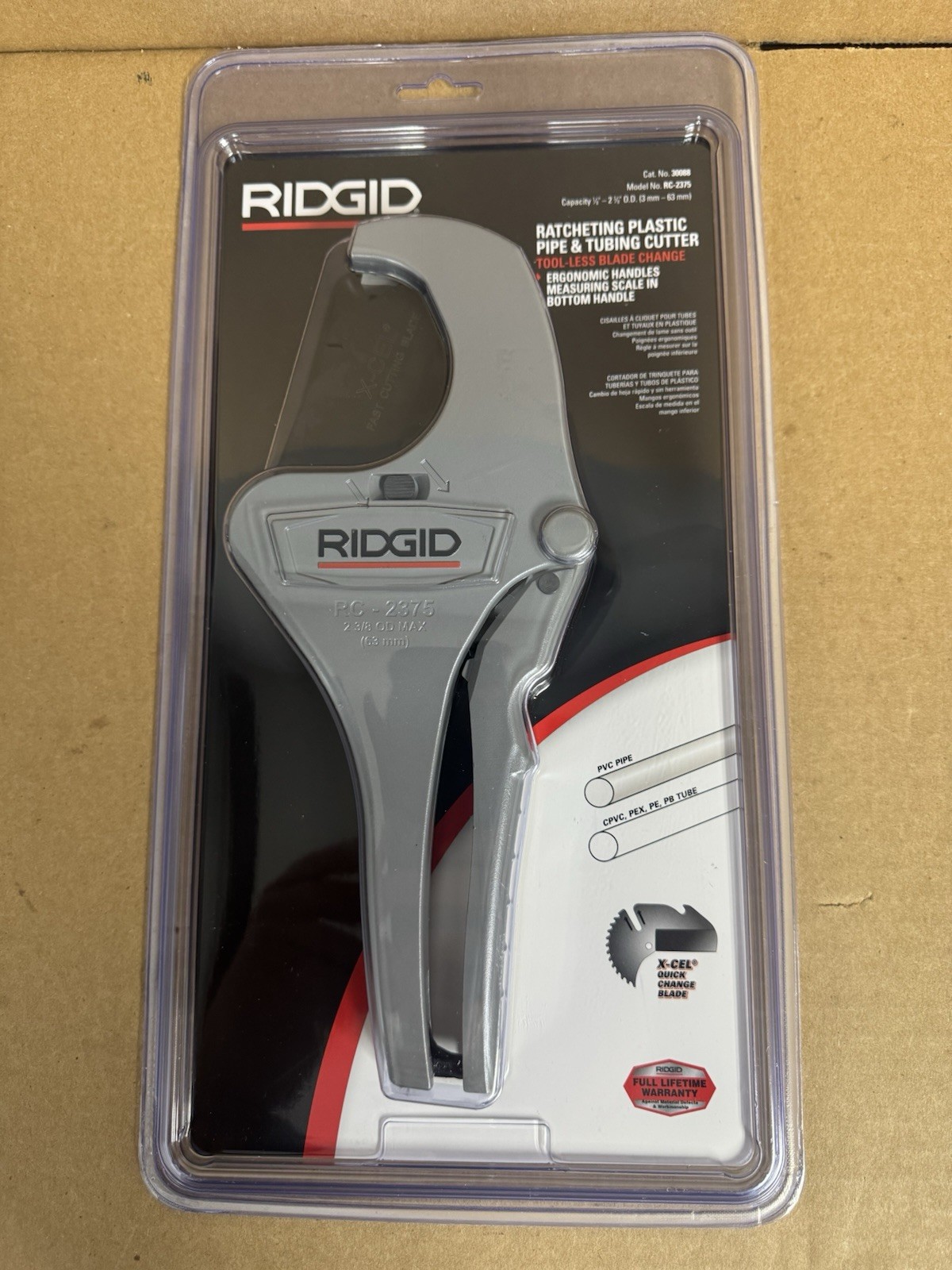RIDGID RC-2375 Ratcheting Plastic Pipe & Tubing Cutter 30088 1/8-2-3/8 Sealed RIDGID RC-2375 Ratcheting Plastic Pipe & Tubing Cutter 30088 1/8-2-3/8 Sealed