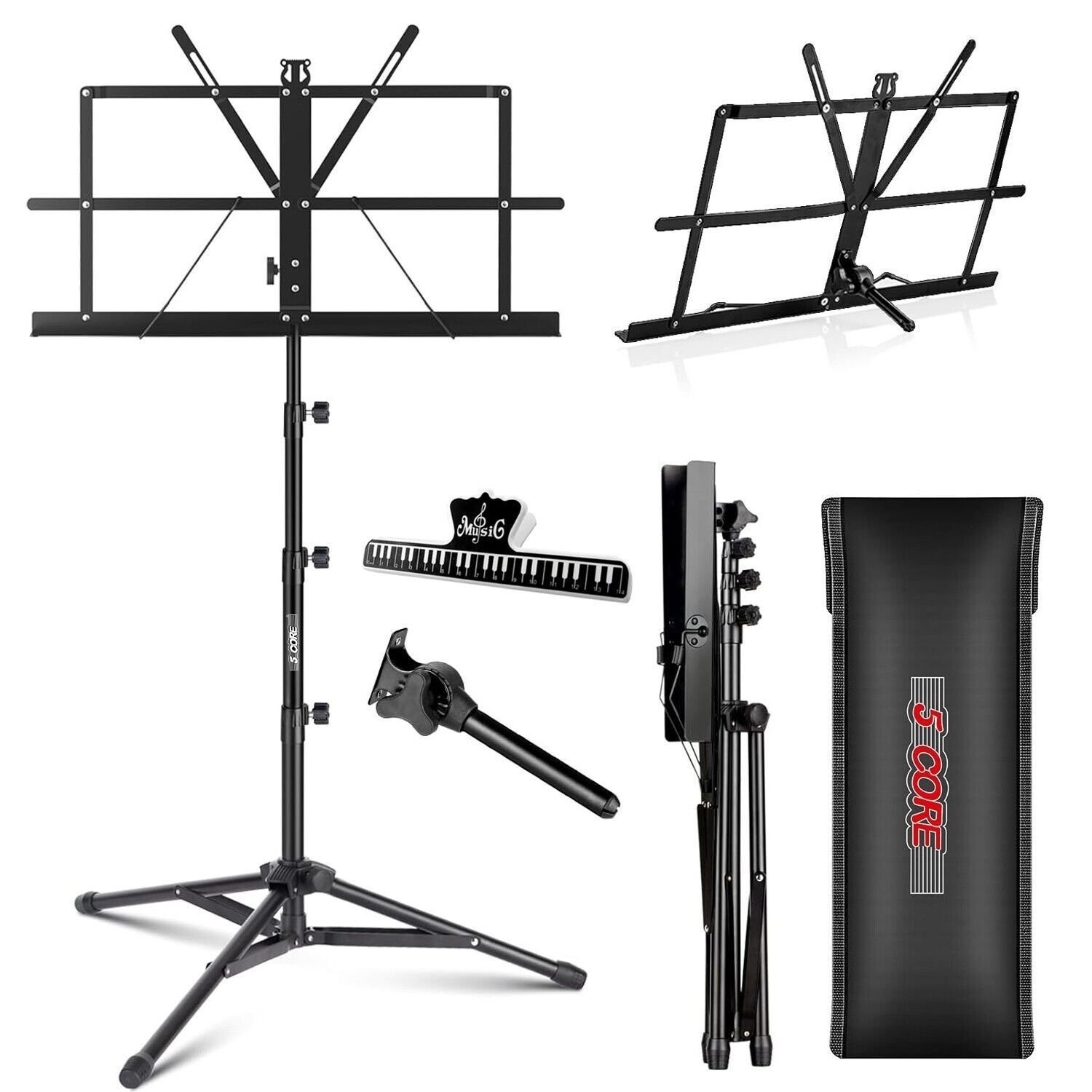 5 Core Sheet Music Stand Adjustable Book Stands Foldable Portable Holder Tripod