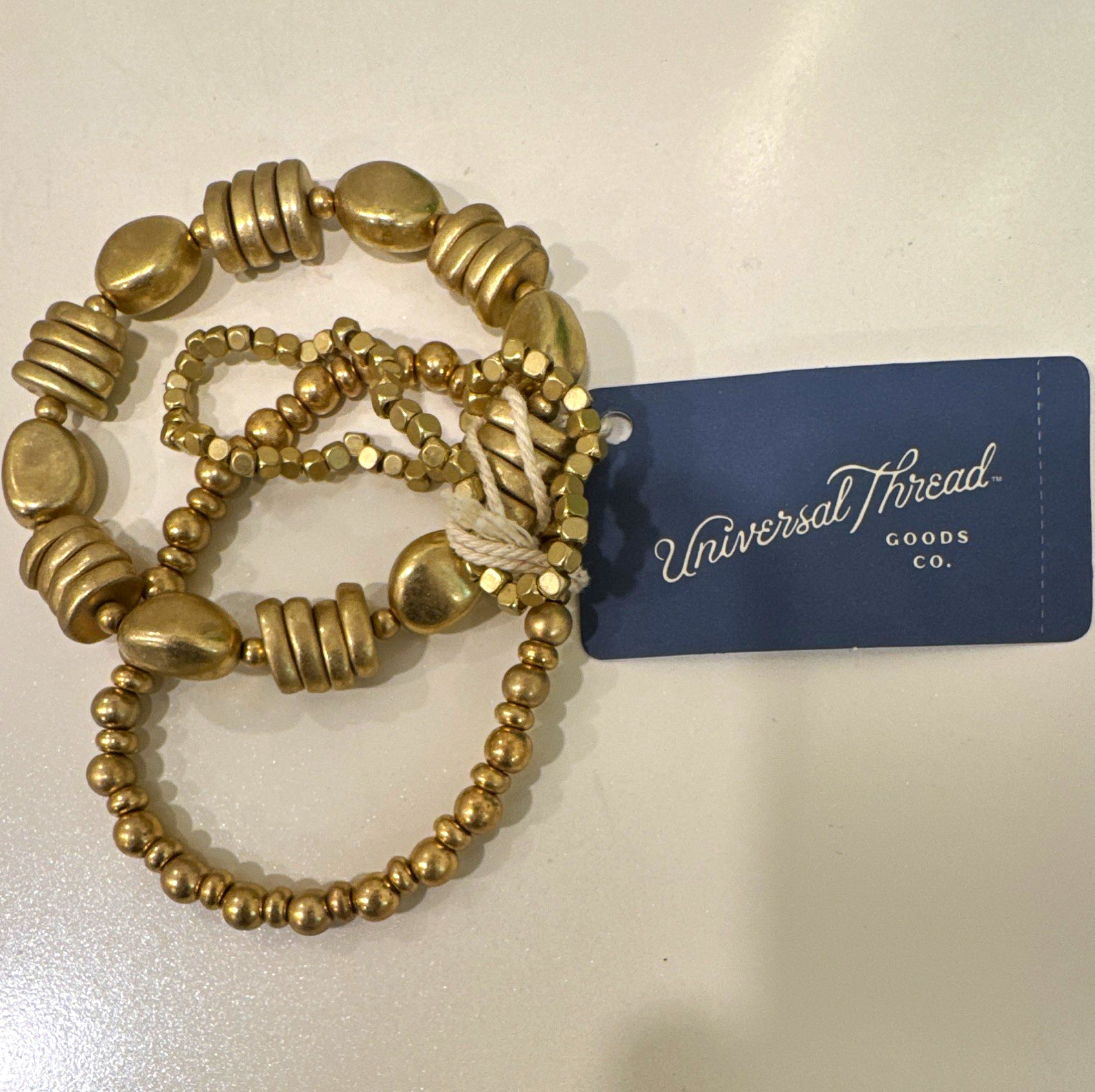 Universal Thread Gold Tone Beaded Ball Chain Bracelet Set Metal 2 Bracelets