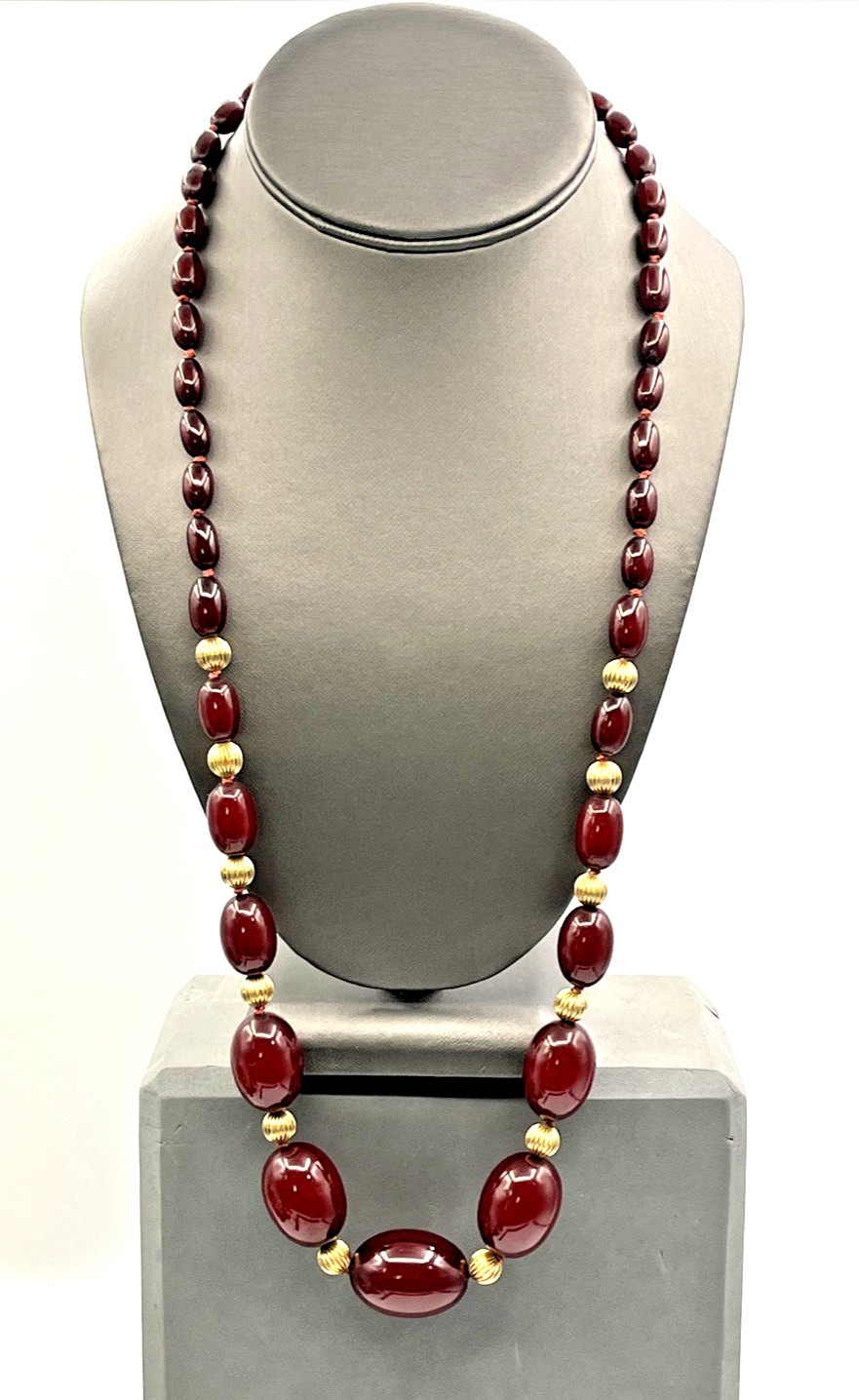 Vintage Faturan Cherry Amber Bakelite Bead Necklace 59.8 grams 27 Vintage Faturan Cherry Amber Bakelite Bead Necklace 59.8 grams 27