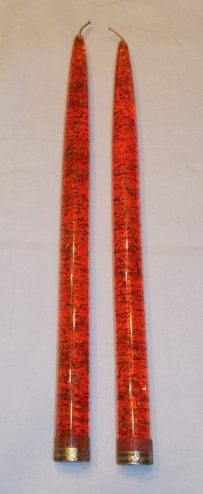 Pair of Vintage Orange Red Glitter Lucite Taper Candles 11\