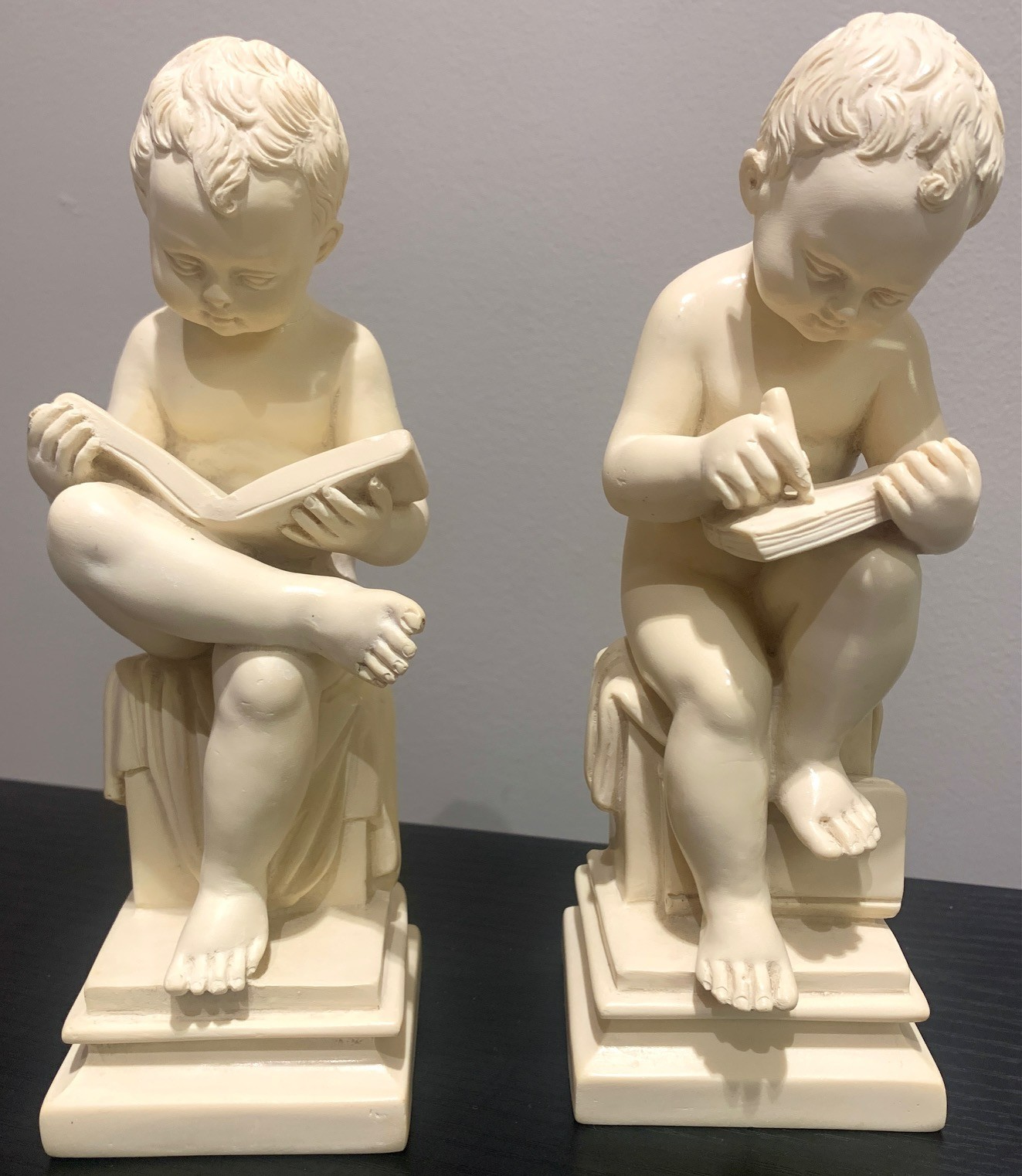 Vtg G. Ruggeri Signed Italian Putti Bookends Pre-1987 Bianchi Alabaster Resin