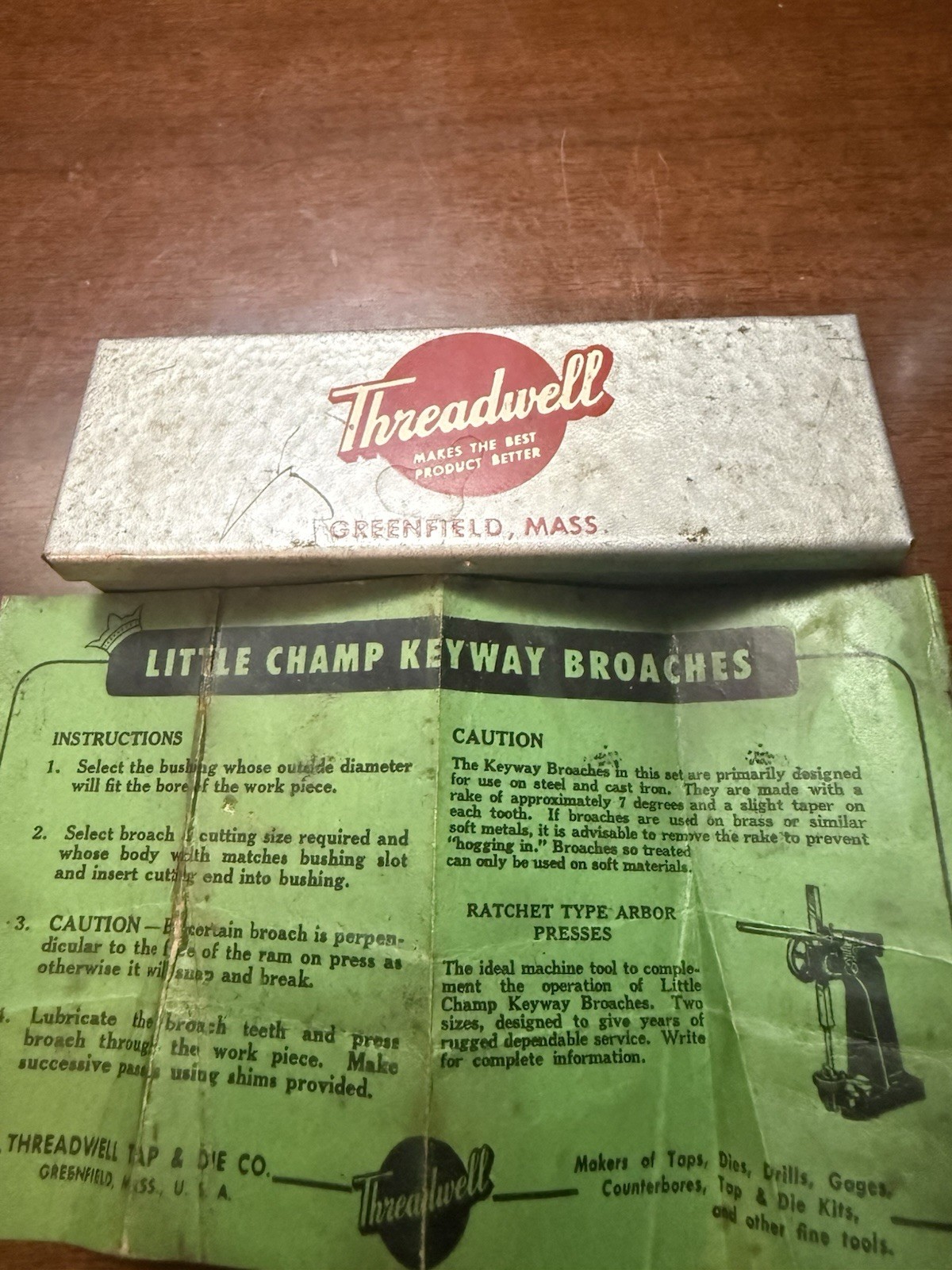Vintage Threadwell Little Champ Keyway Broach Set 4 Broaches 5 Bushings USA