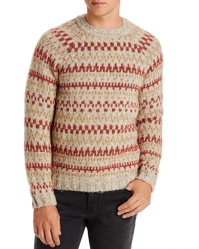 A.P.C. Leonhard Crewneck Geometric Print Wool Blend Sweater Men\'s M Mastic Chine