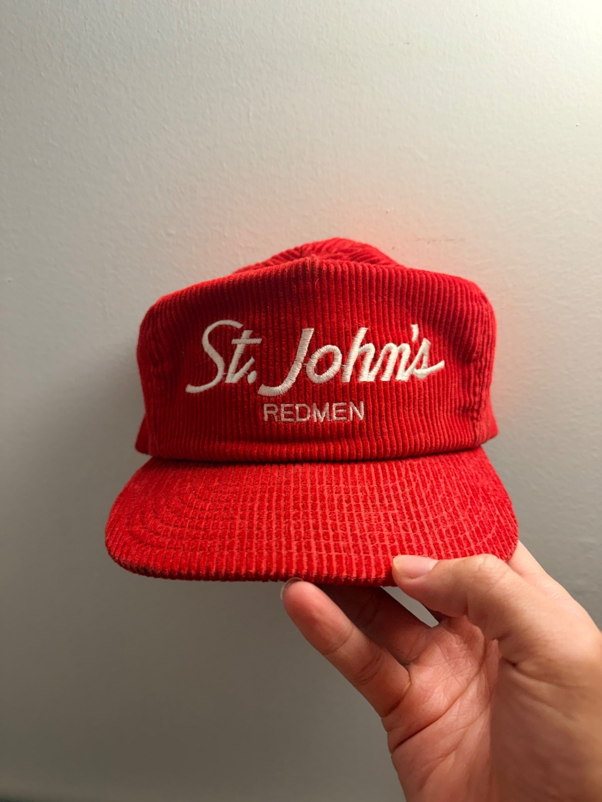 Vintage St. John\'s Red Storm Redmen Red Corduroy Cap Hat Vintage St. John\'s Red Storm Redmen Red Corduroy Cap Hat