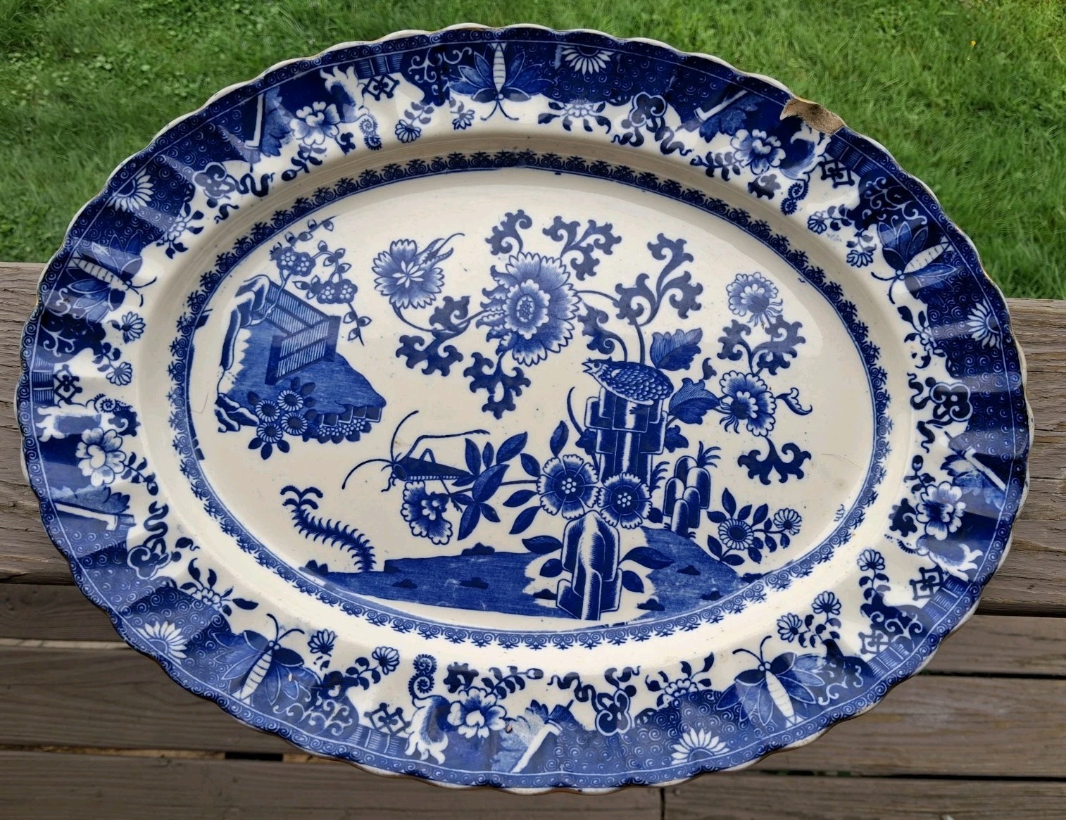 Antique W.T. Copeland & Sons Blue Transferware Oval Platter Stoke on Trent