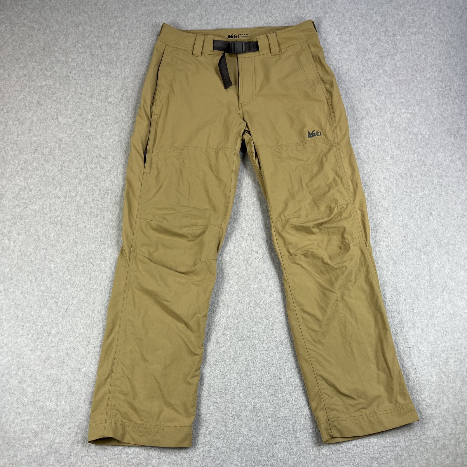 REI Co-op Sahara Hiking Pants Mens 34x32 Tan UPF 50+ Hike Vented Belted