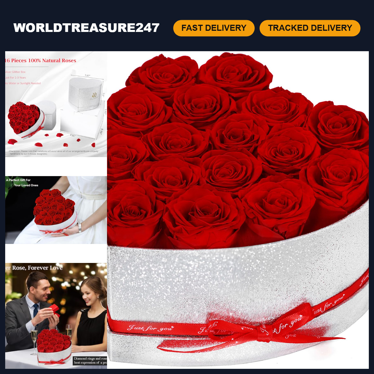 16 Preserved Roses Heart Box - Forever Flowers, Eternal Gifts for Her, Birthday
