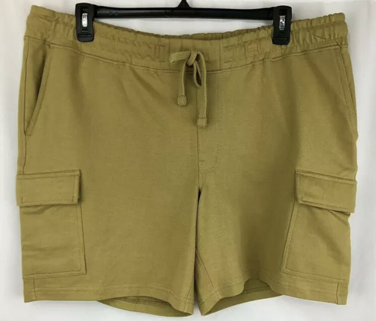 Cremieux Premium Denim Cargo Sweat Shorts Large Cotton Drawstring Lounge Mustard