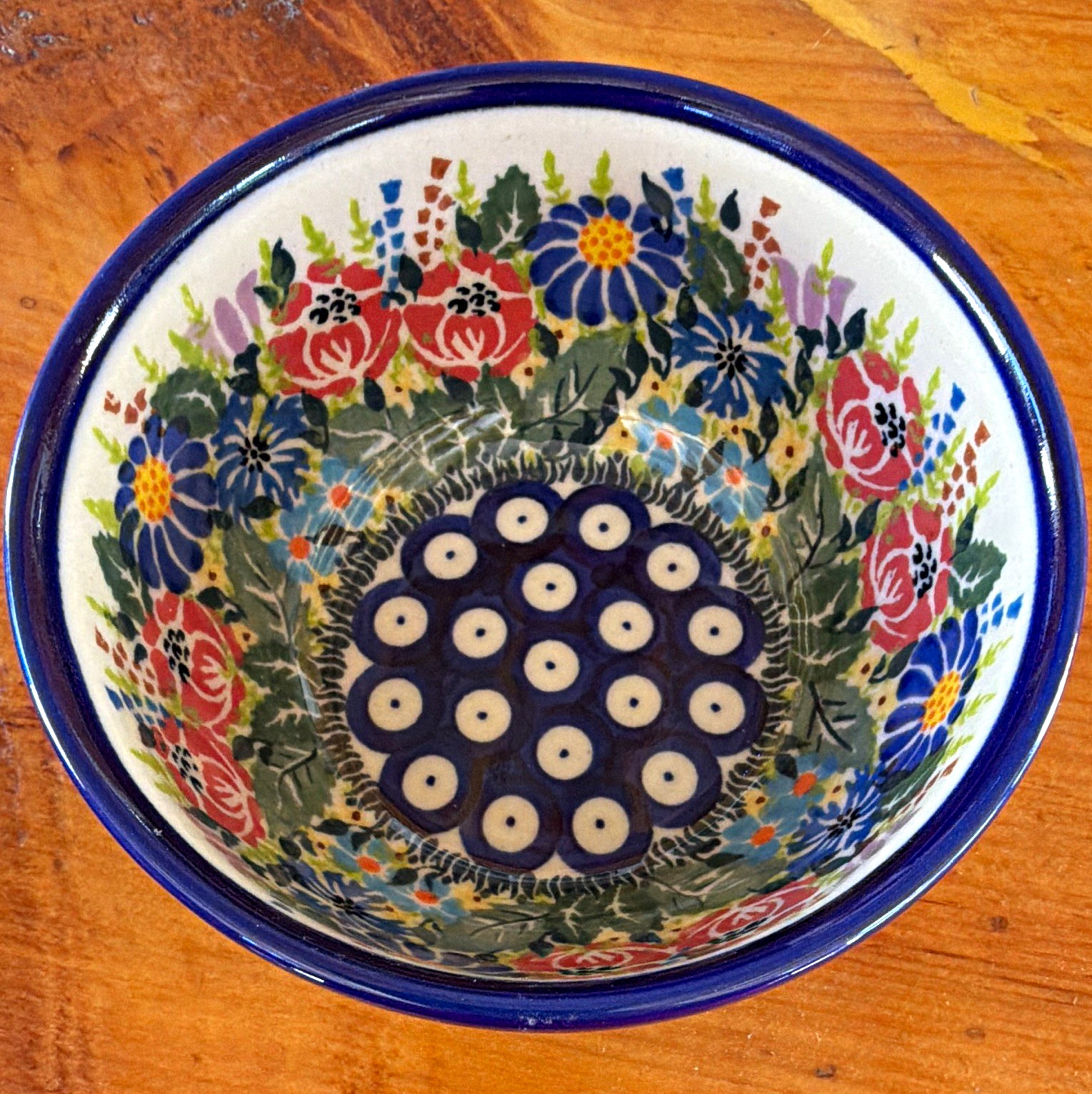 Ceramika Boleslawiecka Kalich Unikat Handmade Boleslawiec Floral Bowl 5.25\