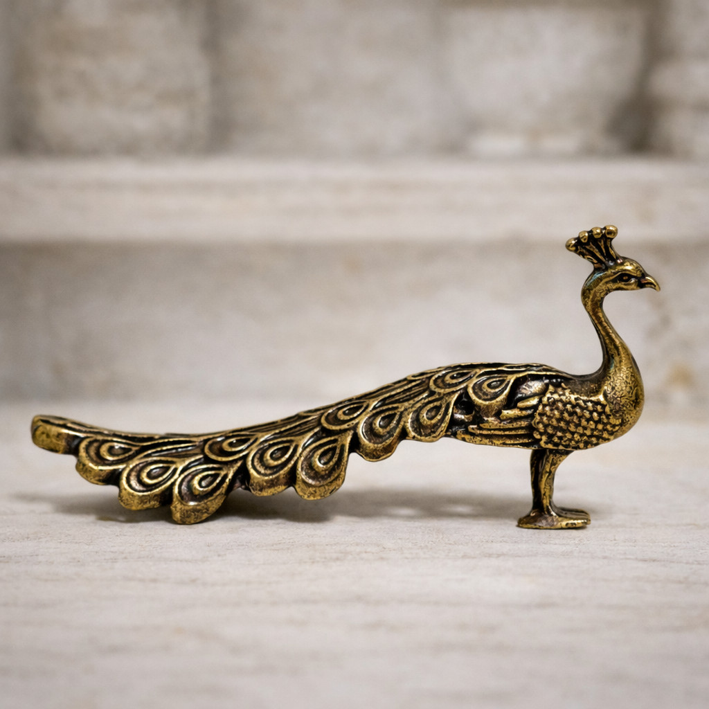 Vintage Czech Metal Peacock Figurine Handmade 1980 Brass Bird Decor 4.5in Statue