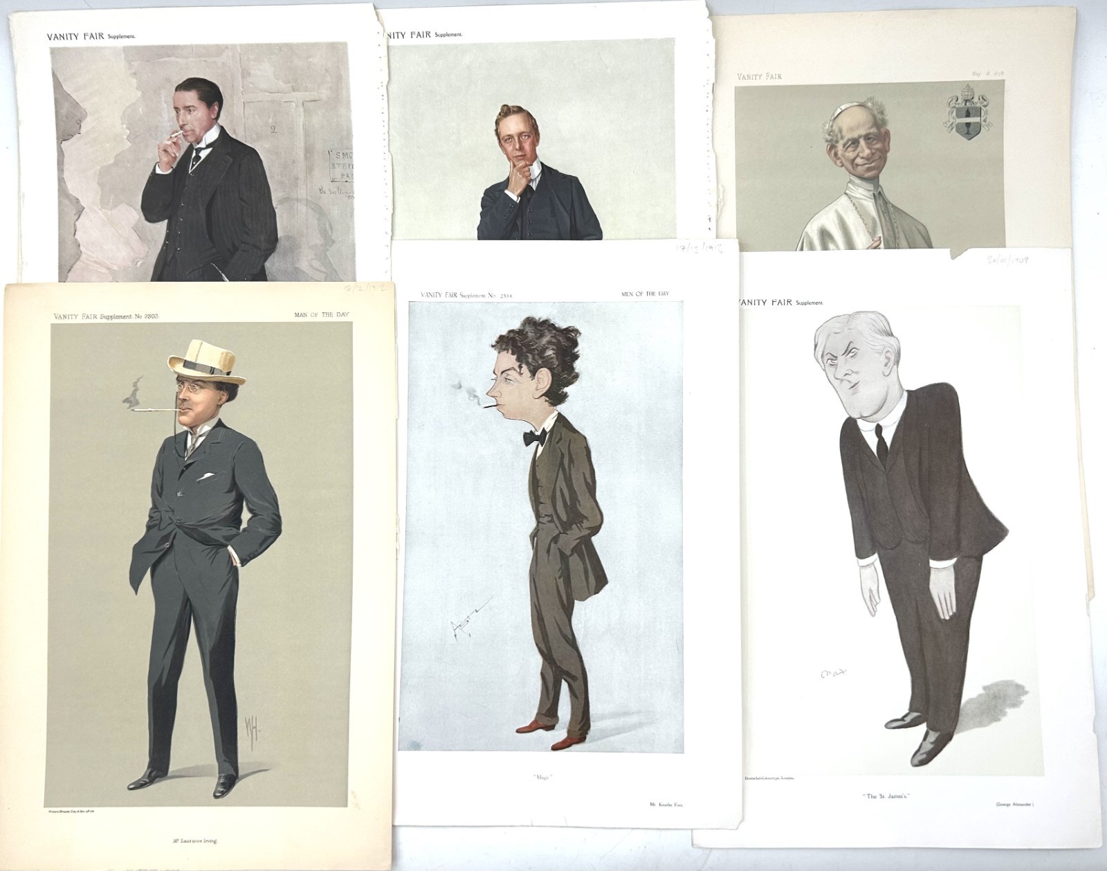 Antique Lot of 6 VANITY FAIR Politician Spy Cartoons - 1890's & Early 1900's