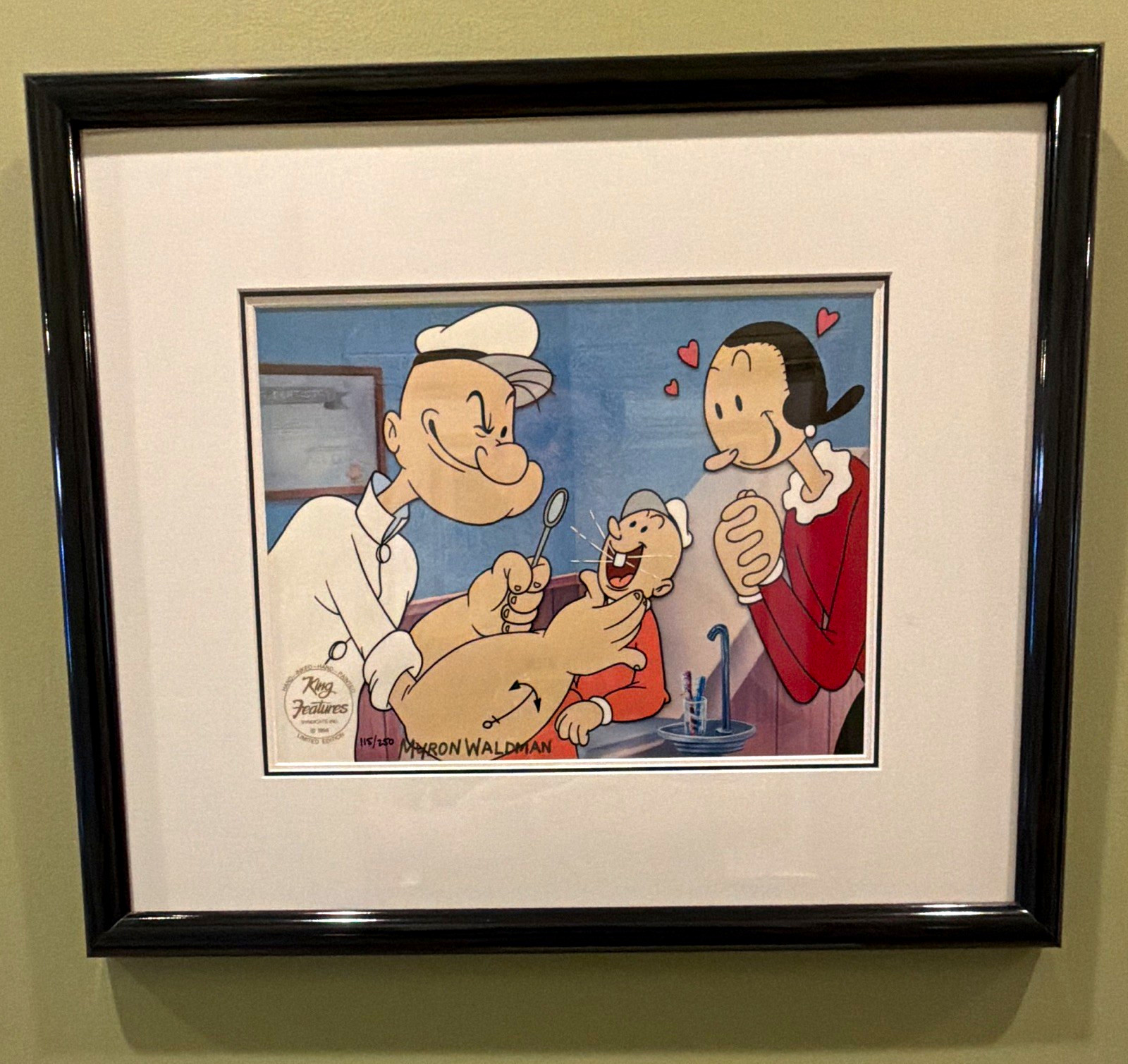 Popeye Signed Cel “No cavities” Olive Oyl Swee'Pea Popeye Signed Cel “No cavities” Olive Oyl Swee'Pea