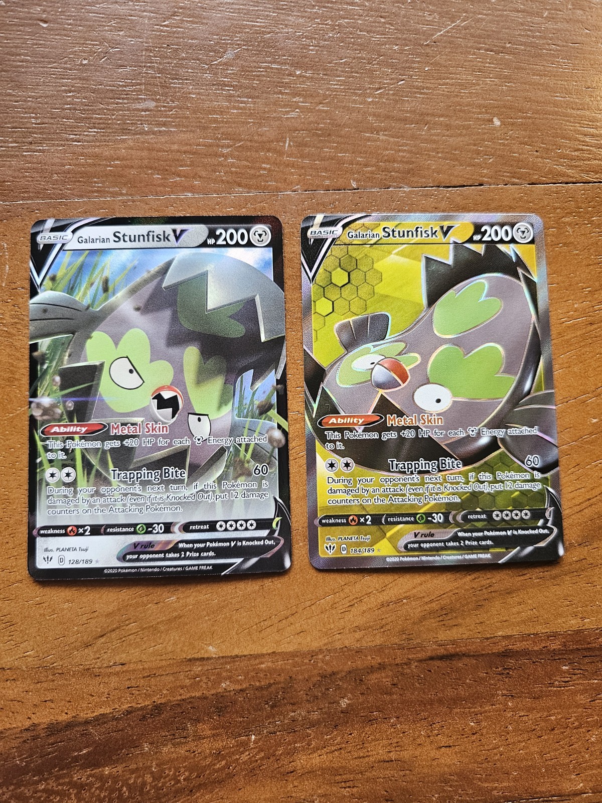 Pokémon Lot Of 2 Galarian Stunfisk V 128/189 And 184/189 Full Art 