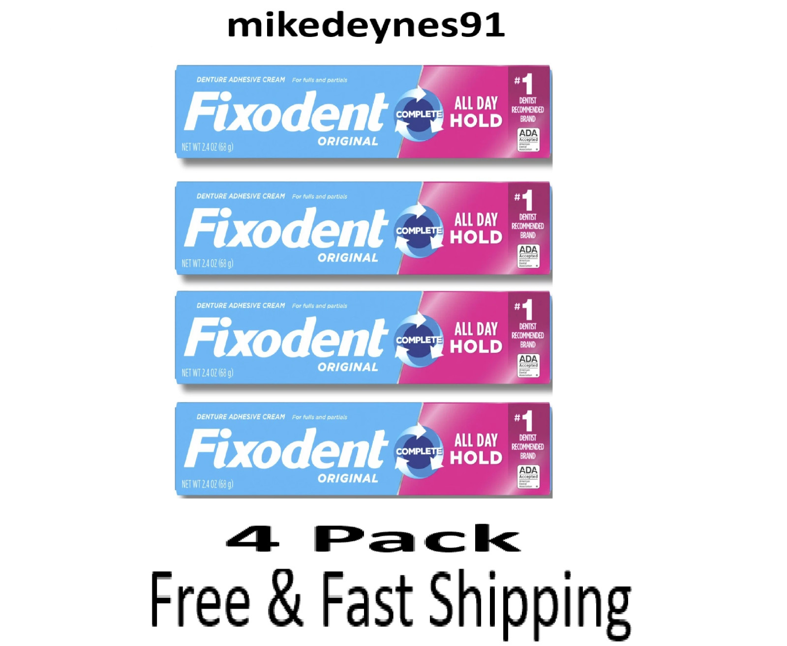 Fixodent Complete Original Denture Adhesive Cream, 2.4 oz--Pack of 4