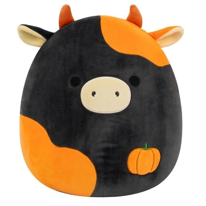 Squishmallows 12-Inch Jefferson the Black and Orange Cow Halloween Plush - NEW