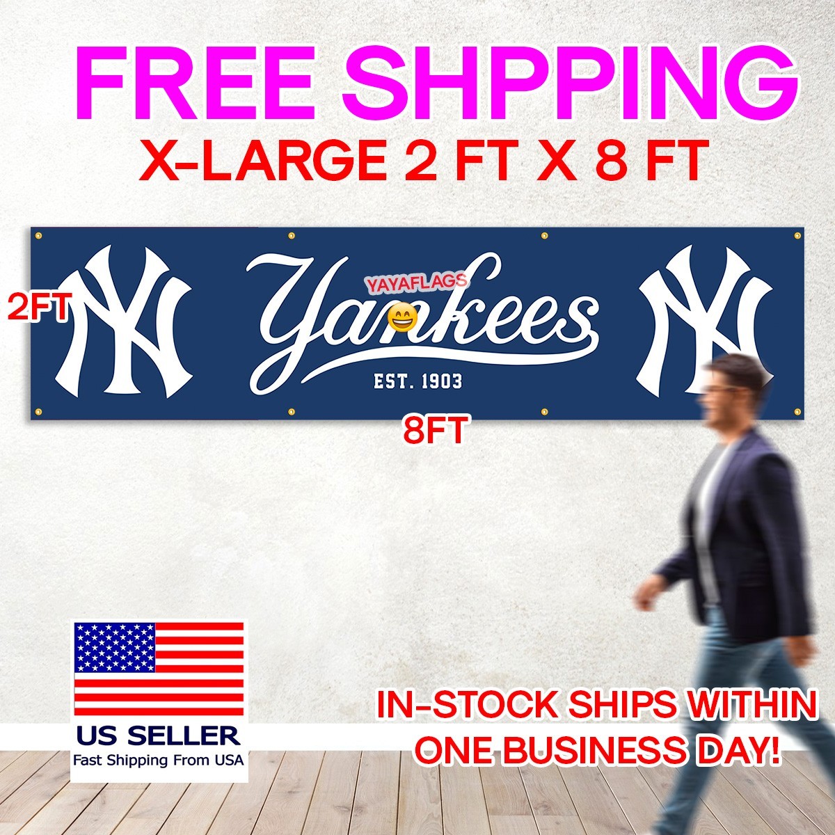 New York Yankees 2x8 ft Flag Banner Man Cave Wall Decor Banner New York Yankees 2x8 ft Flag Banner Man Cave Wall Decor Banner