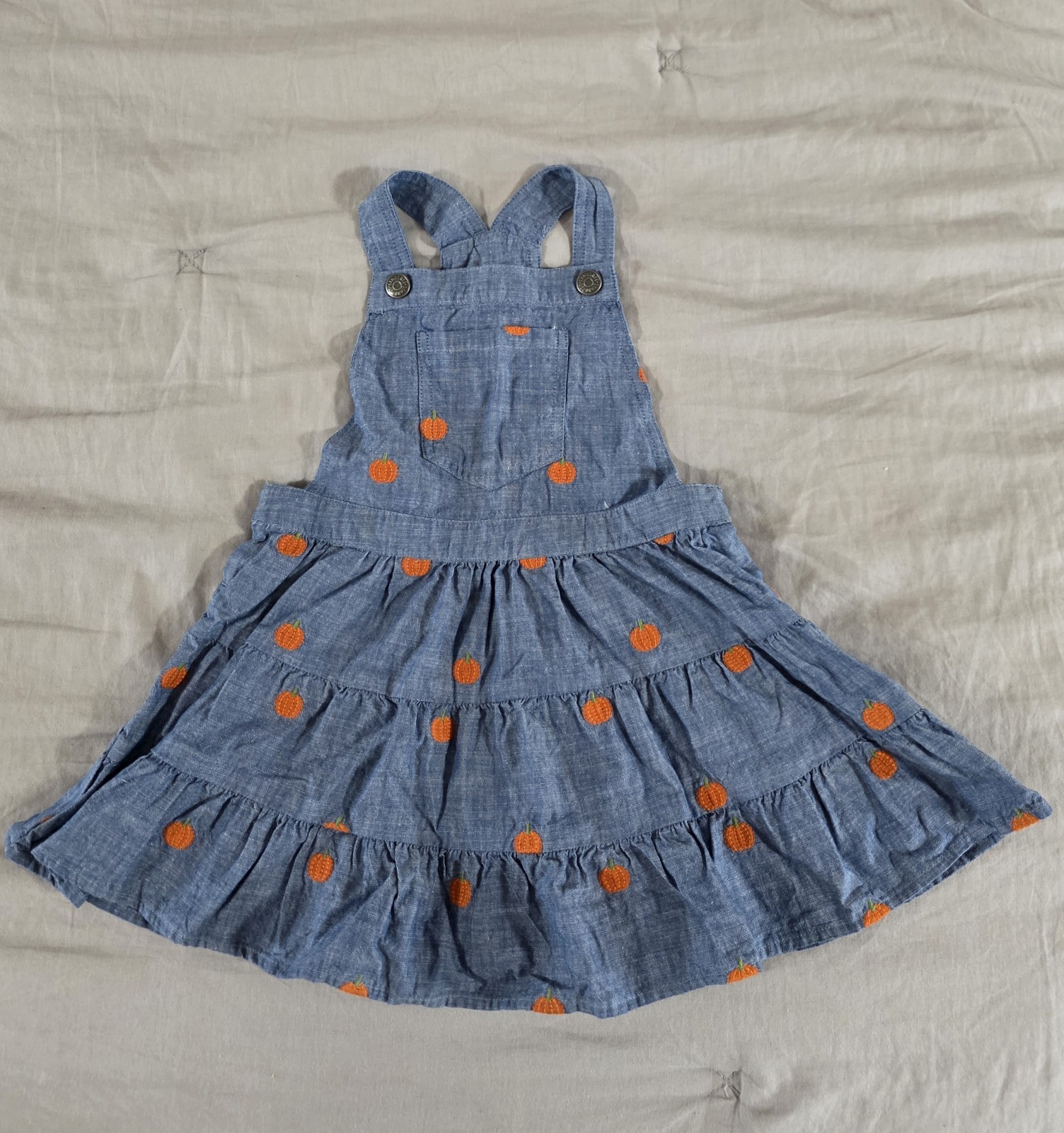 Gymboree Toddler Girl Chambray Embroidered Pumpkin Pinafore Dress Size 3T