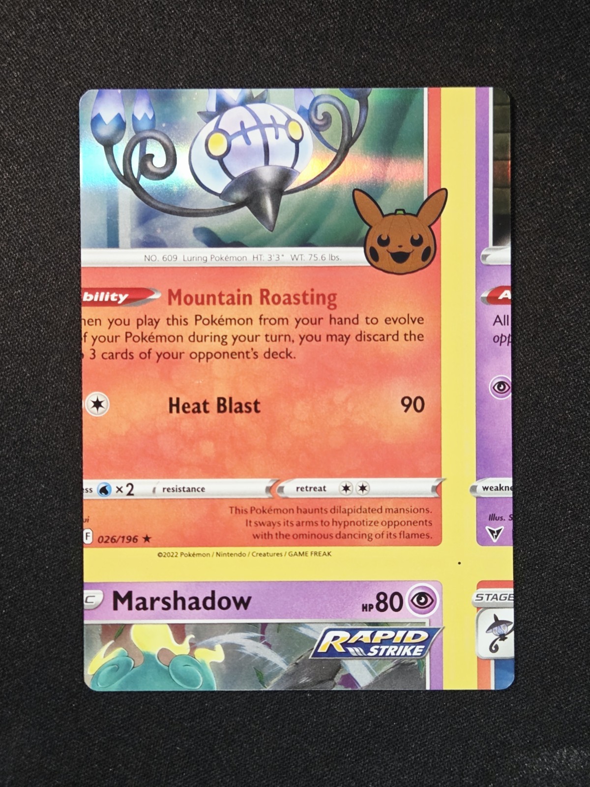 NFC Chandelure Marshadow Trick Or Trade Miscut Error Holo Stamped Pokemon NM