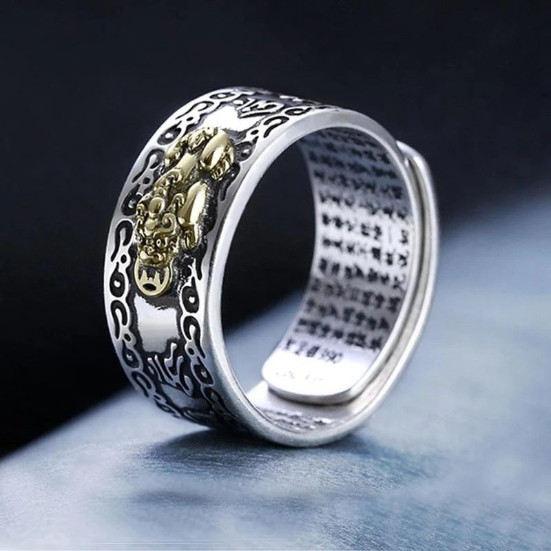 Feng Shui Pixiu Adjustable Ring Buddhist Mantra Attract Wealth Lucky Ring 