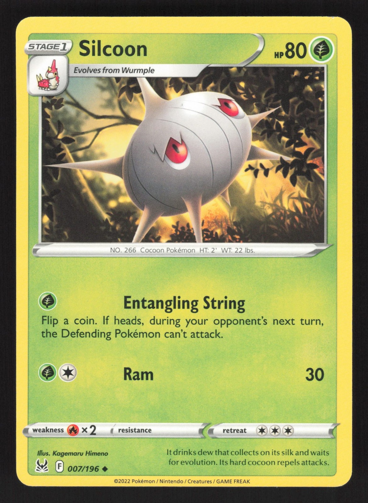 English NM Silcoon 007/196 SWSH11 Pokemon SWSH11: Lost Origin English NM Silcoon 007/196 SWSH11 Pokemon SWSH11: Lost Origin