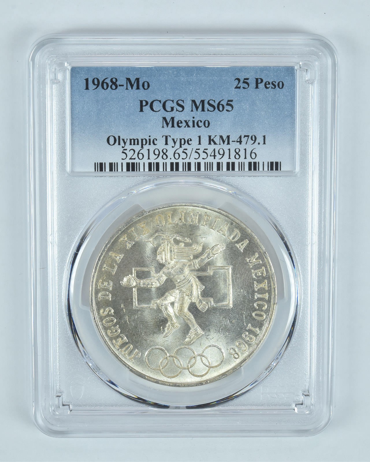 1968 Mo Mexico 25 Pesos Olympic Type 1 MS65 PCGS Blue Label 1968 Mo Mexico 25 Pesos Olympic Type 1 MS65 PCGS Blue Label