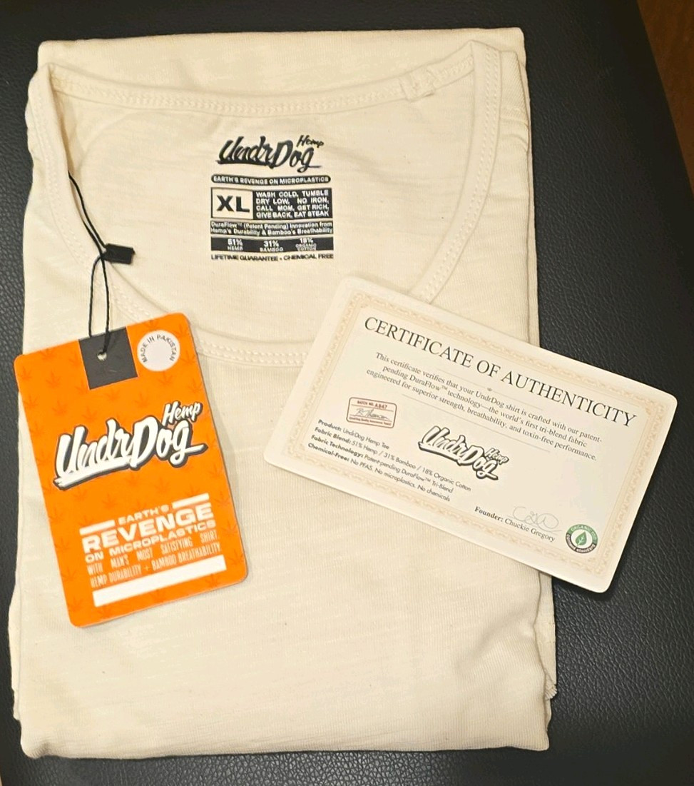 UndrDog Hemp Clean Slate Logo Crew Neck Short Sleeve Knit T-Shirt Mens XL UndrDog Hemp Clean Slate Logo Crew Neck Short Sleeve Knit T-Shirt Mens XL
