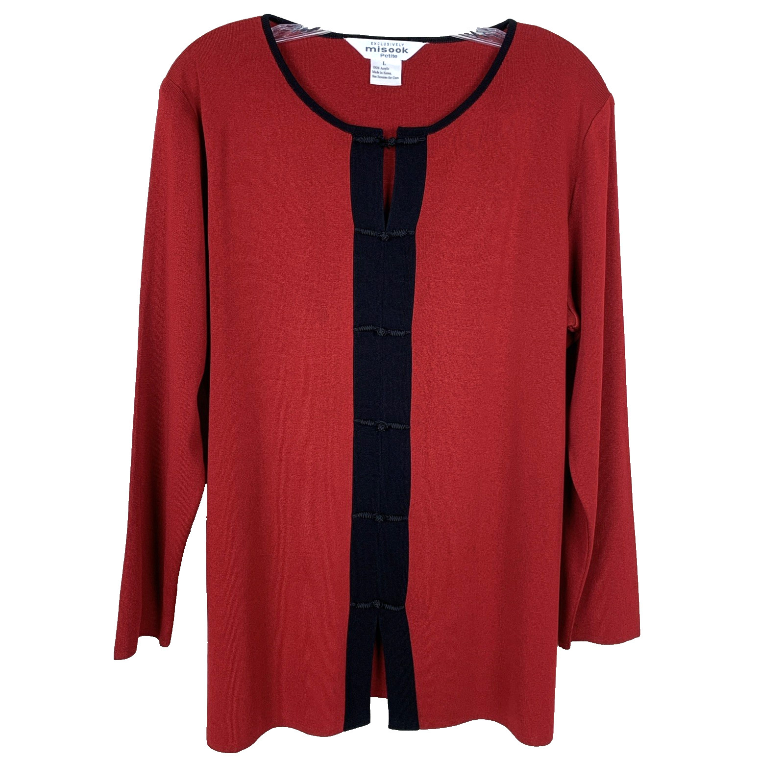 Exclusively Misook Cardigan Size L Petite Sweater Red Asian Old Money Classic Exclusively Misook Cardigan Size L Petite Sweater Red Asian Old Money Classic