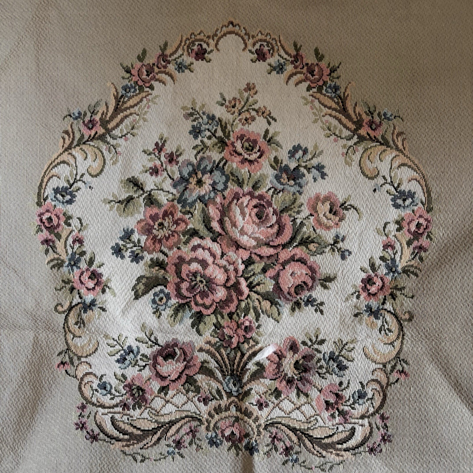 Vintage Aubusson French Provincial Tapestry Fabric Remnant Chair Seat Back Flora