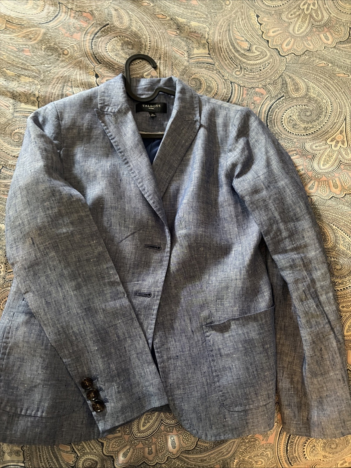 Talbots 100% Linen Blue Chambray Womens Jacket Blazer 2P Preppy Coastal NWOT