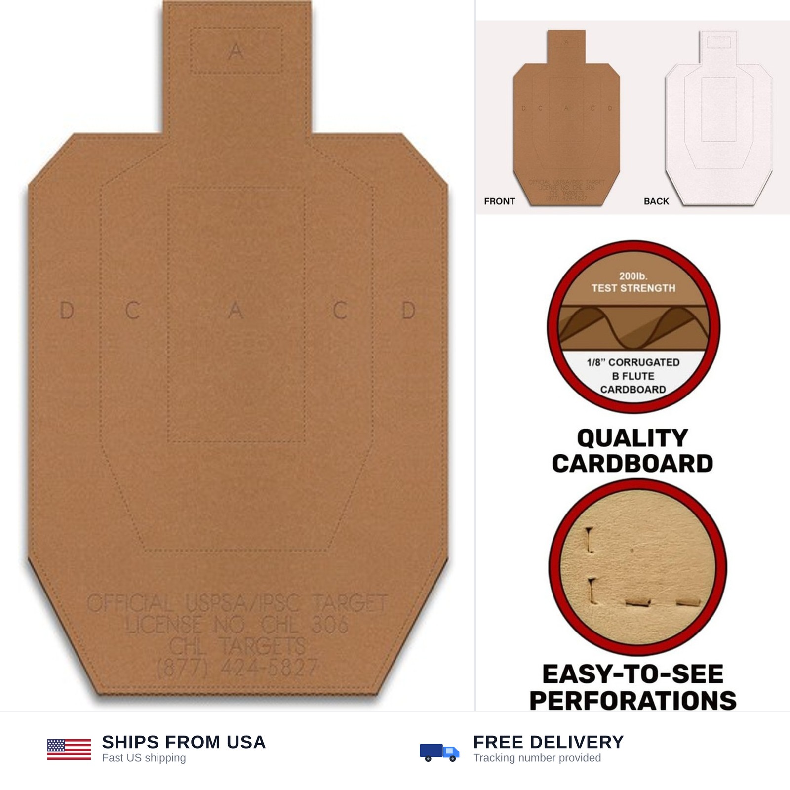 Official USPSA/IPSC Cardboard Targets, Competition Torso, Silhouette Shooting...