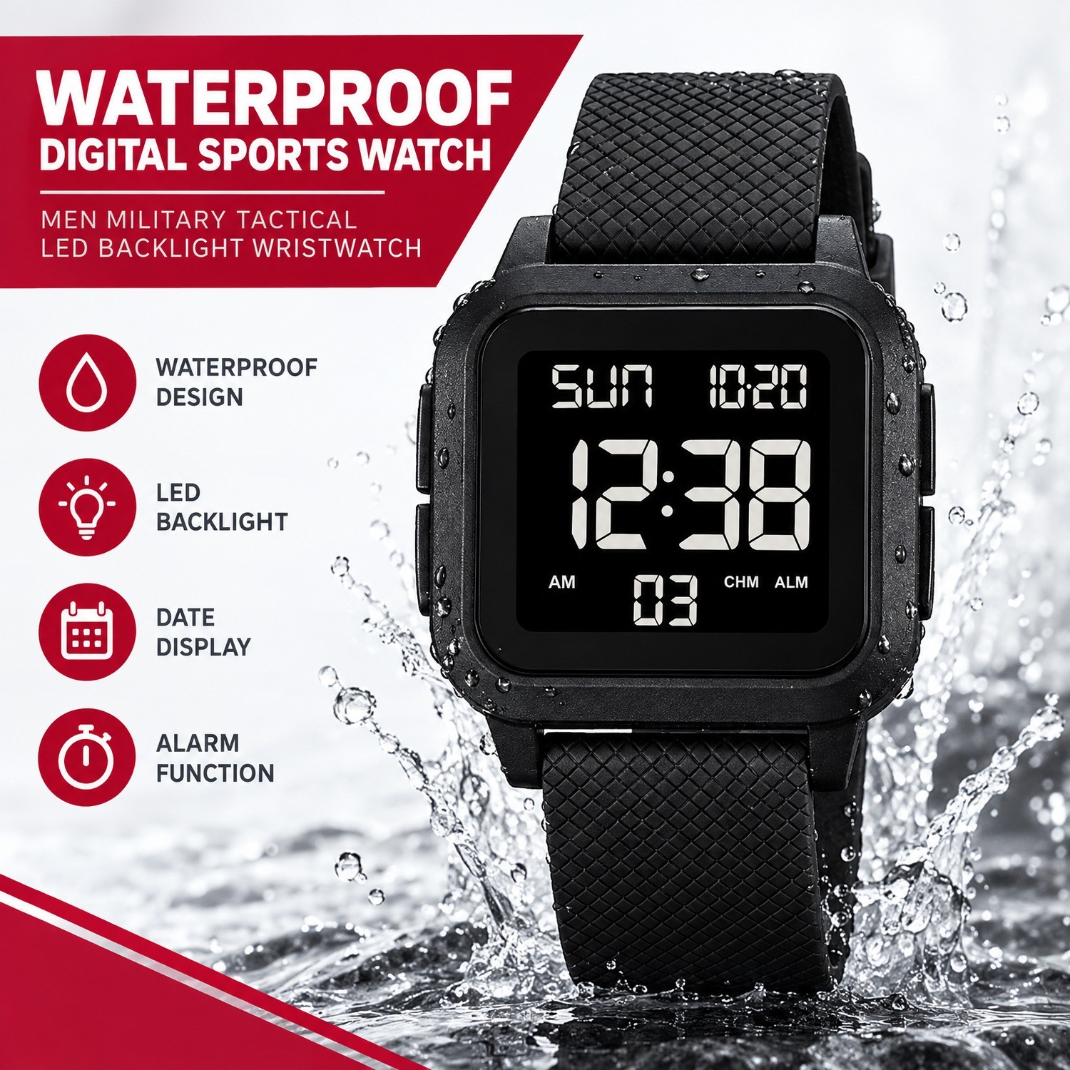Waterproof Digital Sports Watch Men Military Tactical LED Backlight Wristwatch