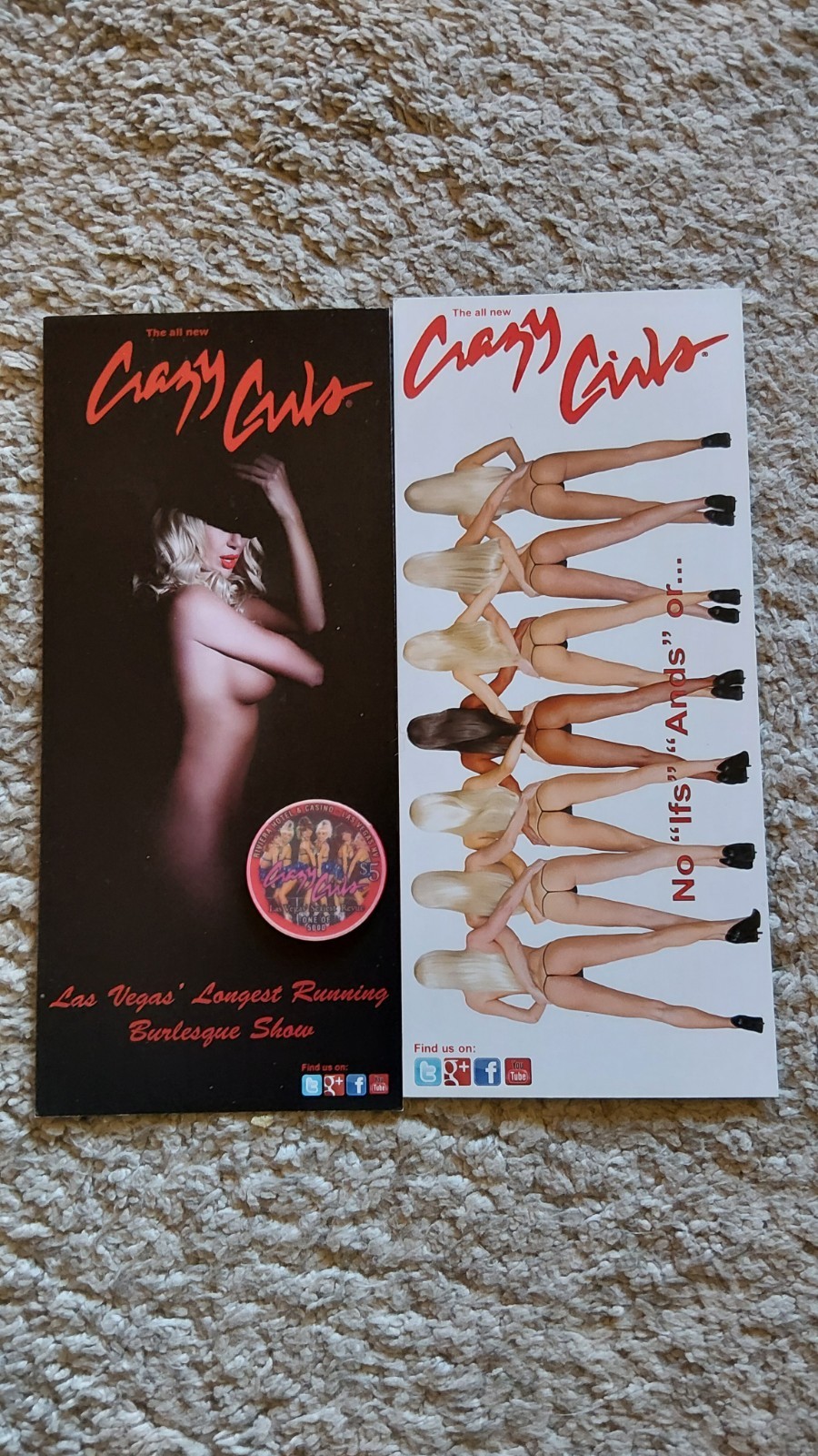 Crazy Girls $5 Chip and 2 Riviera Hotel Casino Las Vegas Show Cards Crazy Girls $5 Chip and 2 Riviera Hotel Casino Las Vegas Show Cards