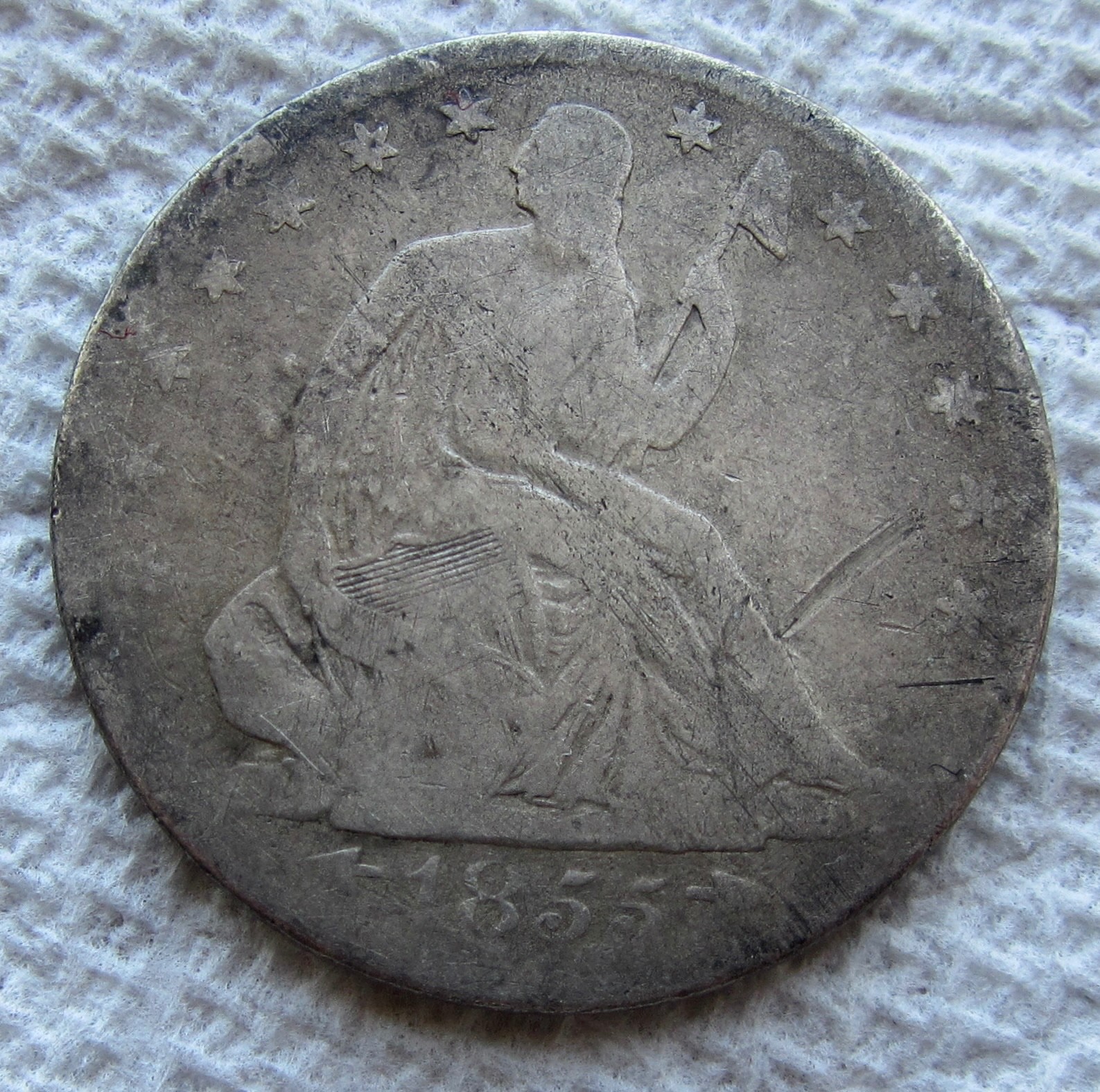 1855-S Arrows Seated Liberty Half Dollar Rare Key Date Type Coin VG Fine Damaged