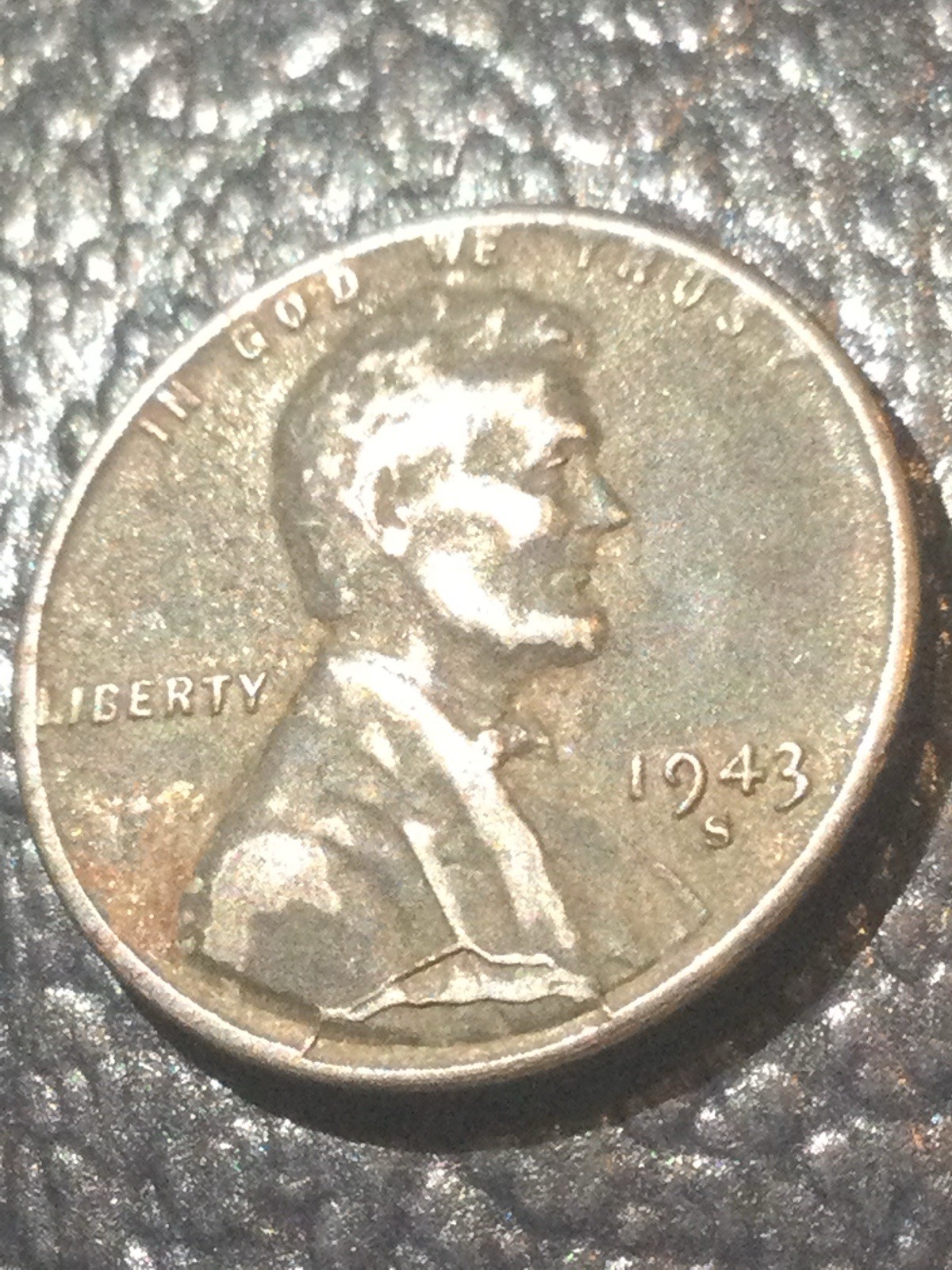 Major Mint Error 1943 S Steel Wheat Penny- Huge Obverse Die Break Lincoln Torso