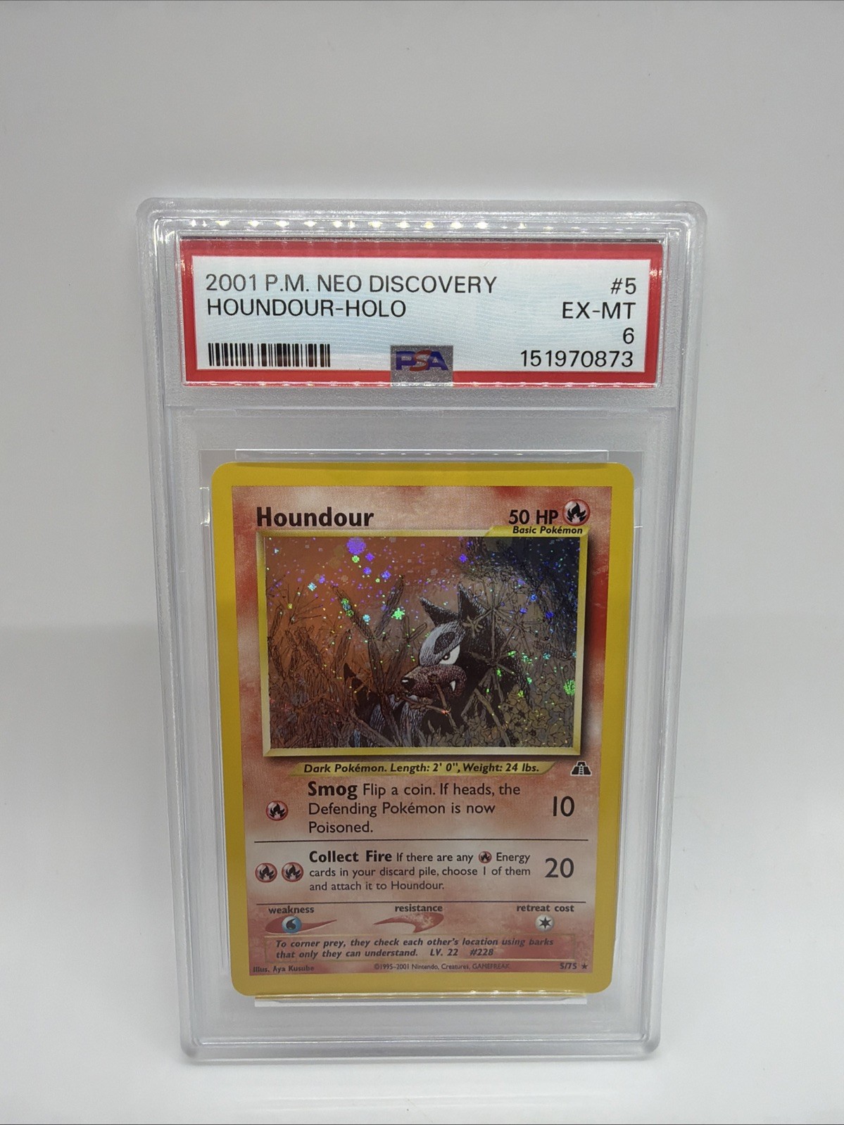 2001 Pokemon Neo Discovery - Houndour Holo - 5/75  - PSA 6 EX-MT