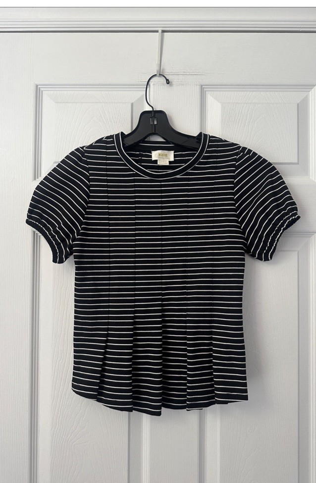 Maeve by Anthropologie Corset Peplum Black White Stripe Contemporary Top XXS