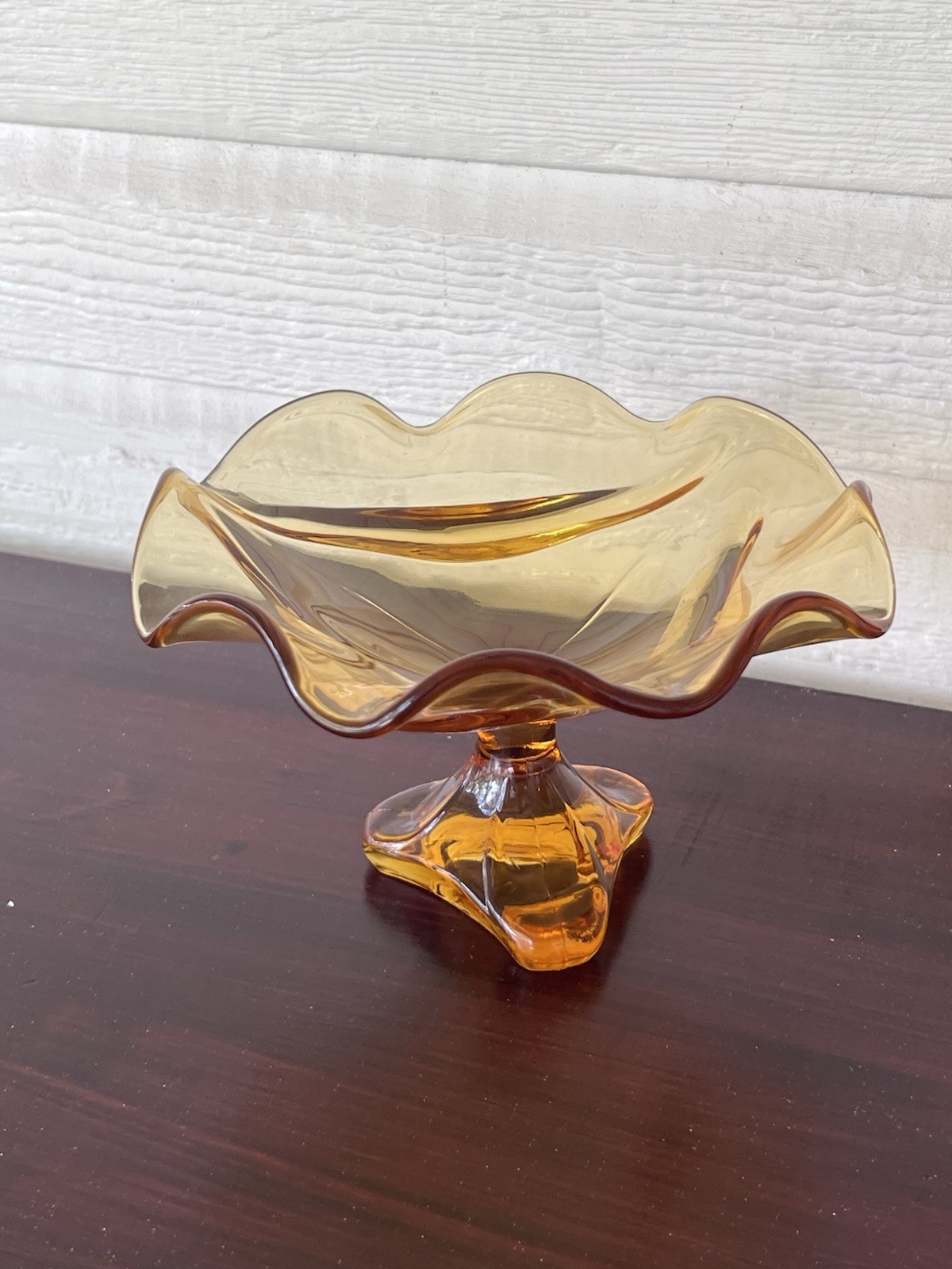 Vintage MCM Viking Glass Amber Footed Compote Bowl— 8”