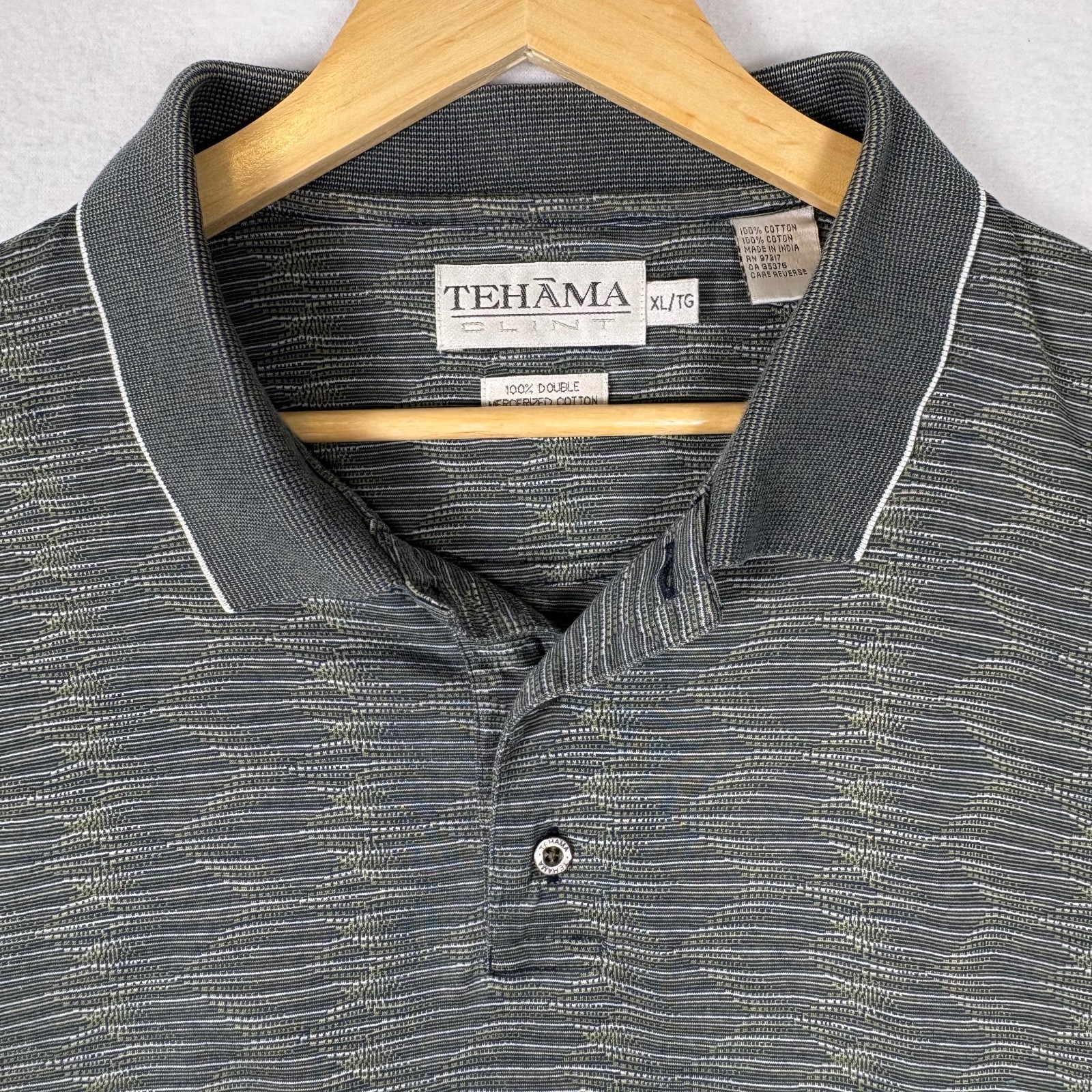 Tehama Men\'s XL Gray Textured Cotton Polo Shirt Tehama Men\'s XL Gray Textured Cotton Polo Shirt